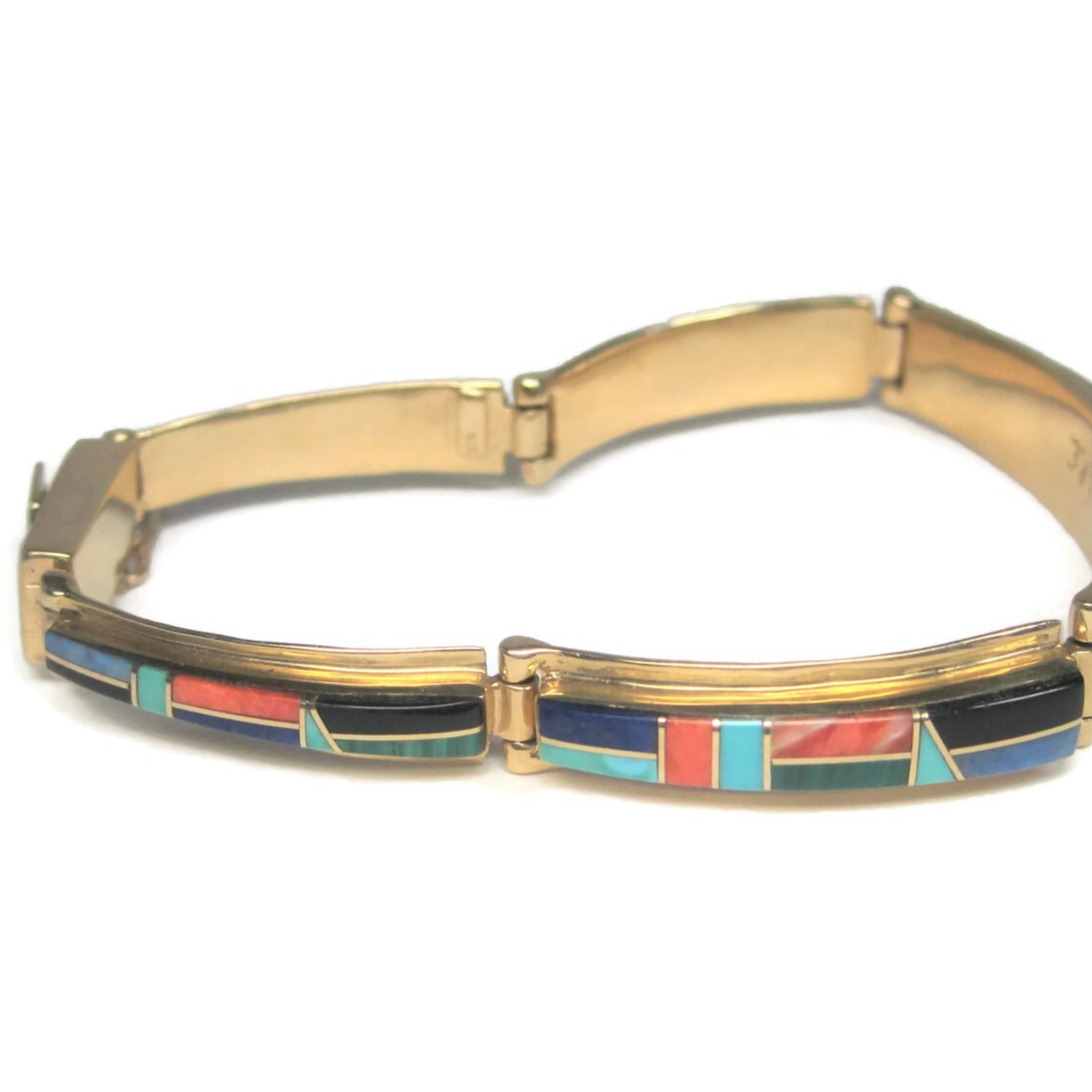 Vintage 14K Native American Inlay Bracelet 8 Inches T Barbre