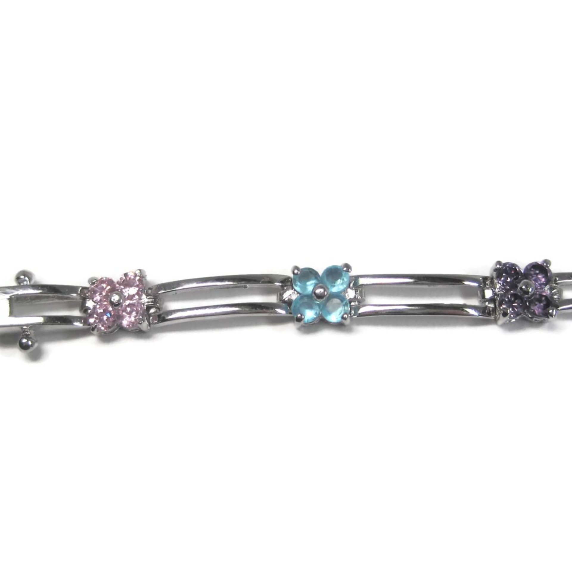 Vintage 90s Sterling Multi Stone Flower Bracelet 7 Inches
