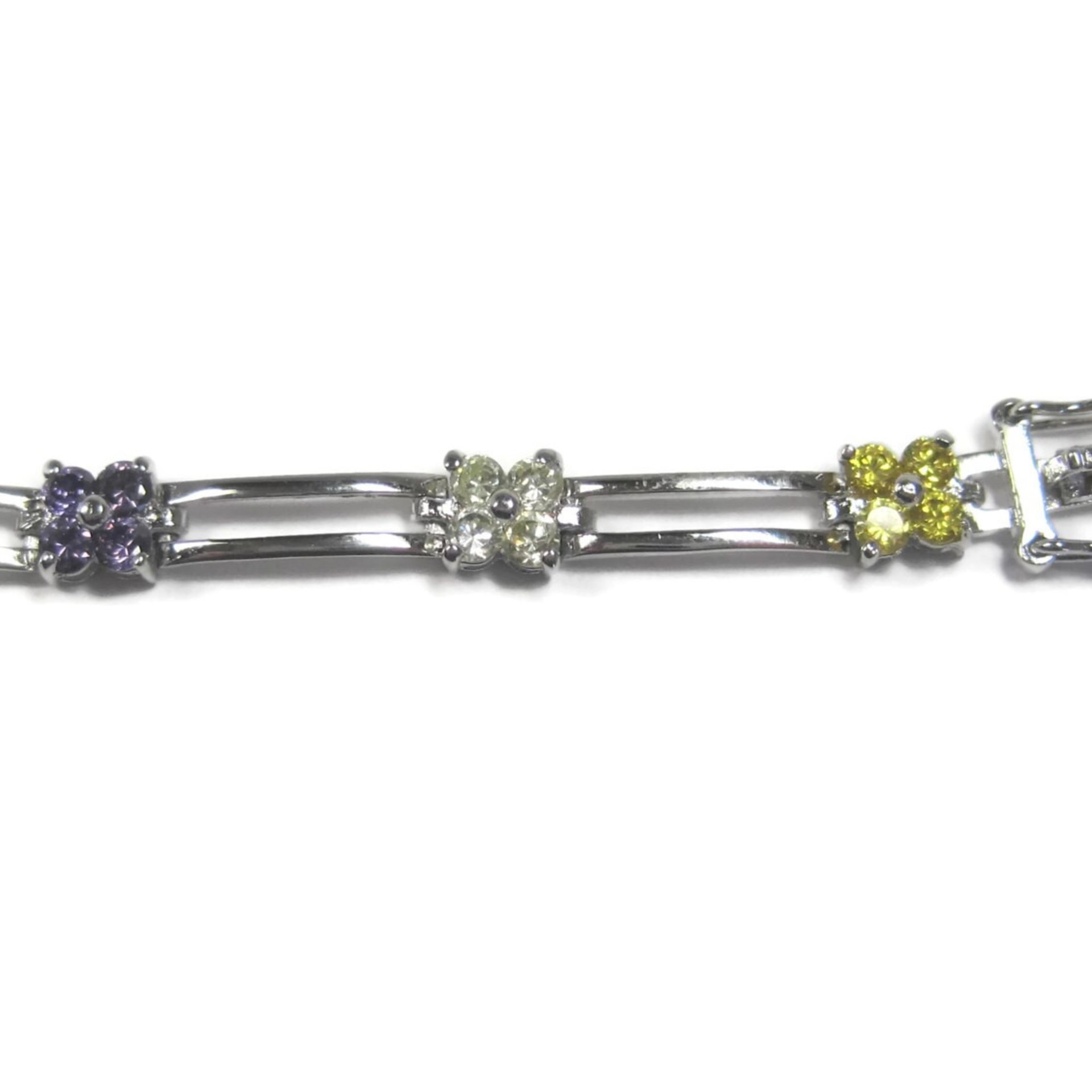 Vintage 90s Sterling Multi Stone Flower Bracelet 7 Inches