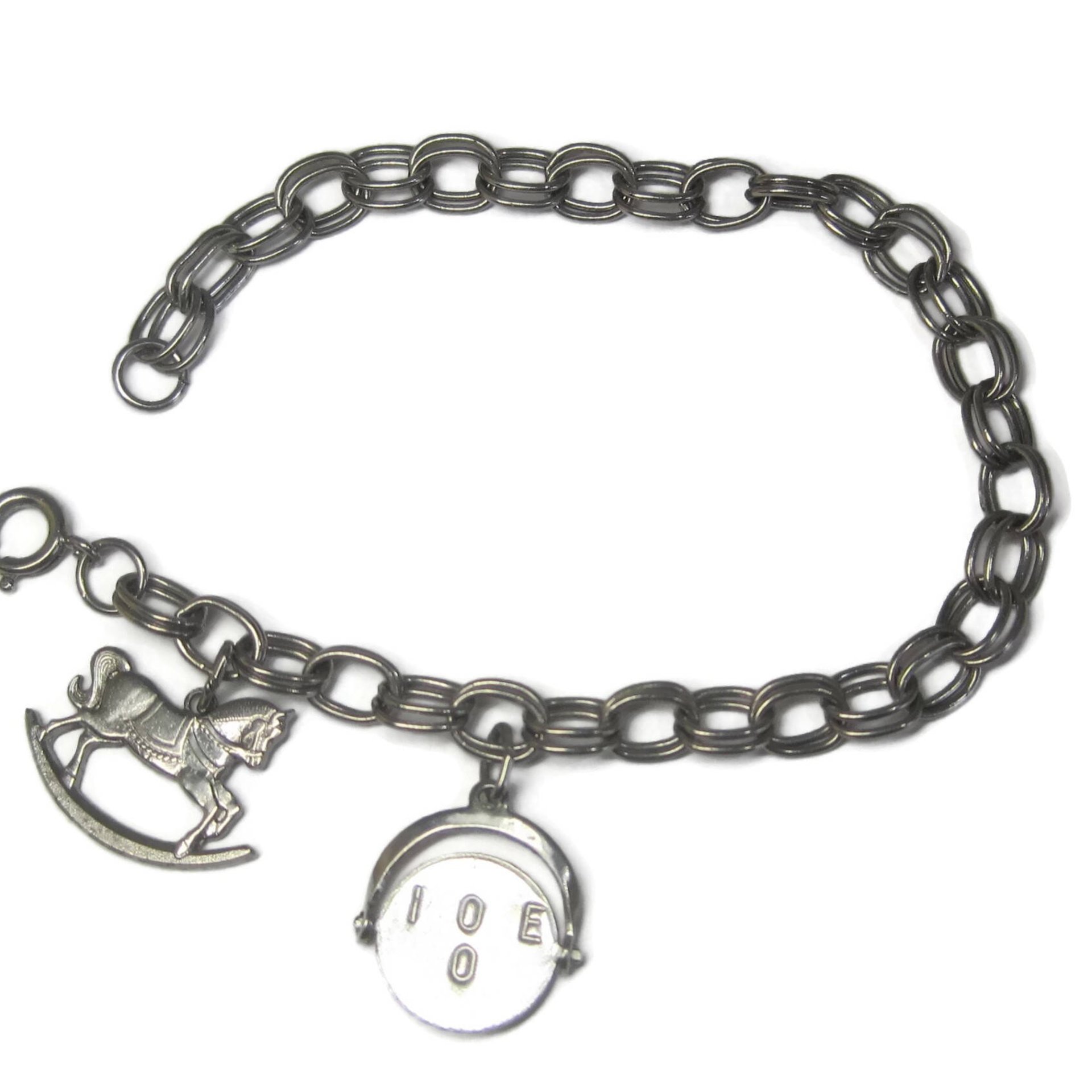 Vintage Sterling I Love You Rocking Horse Charm Bracelet