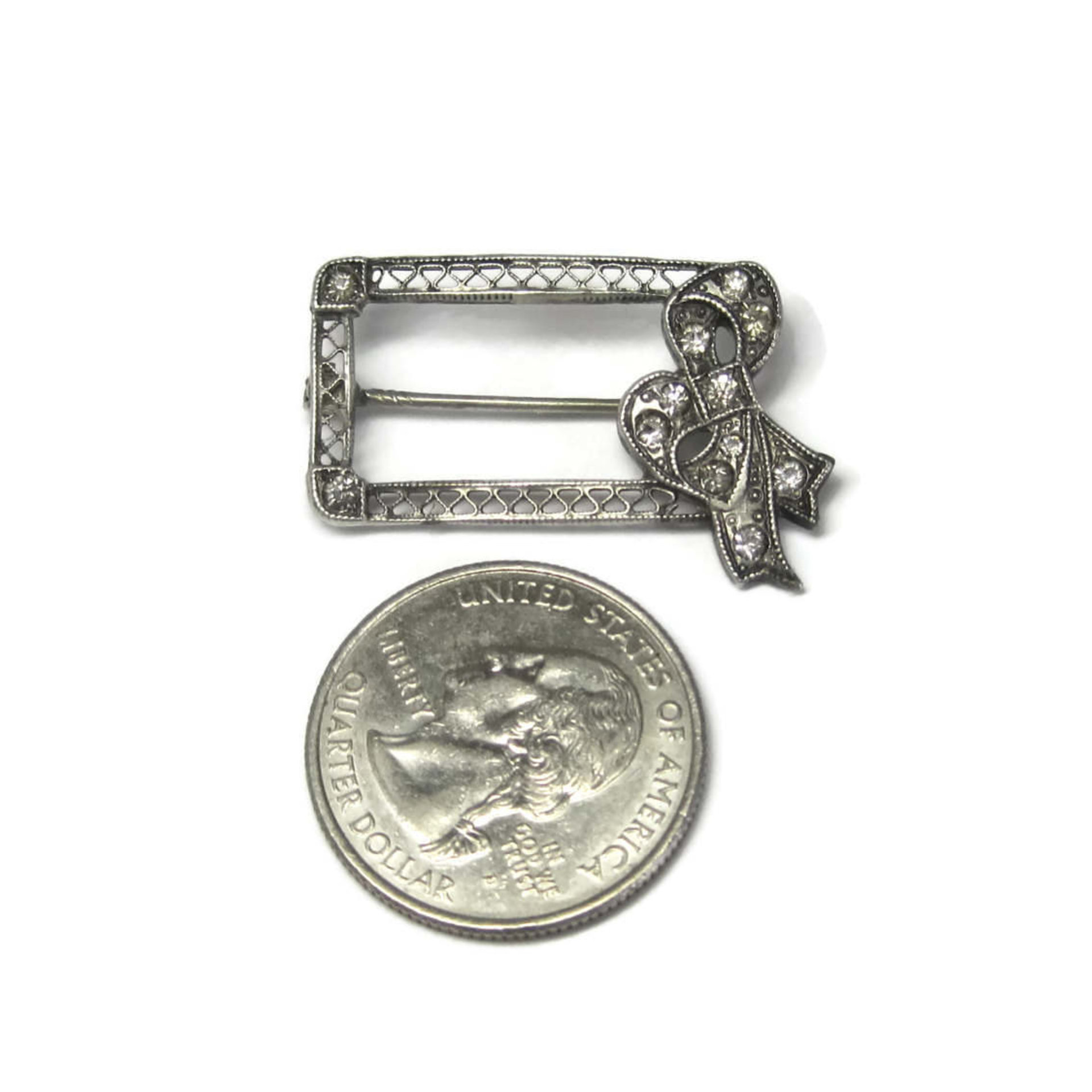 Antique Sterling Paste Diamond Bow Brooch