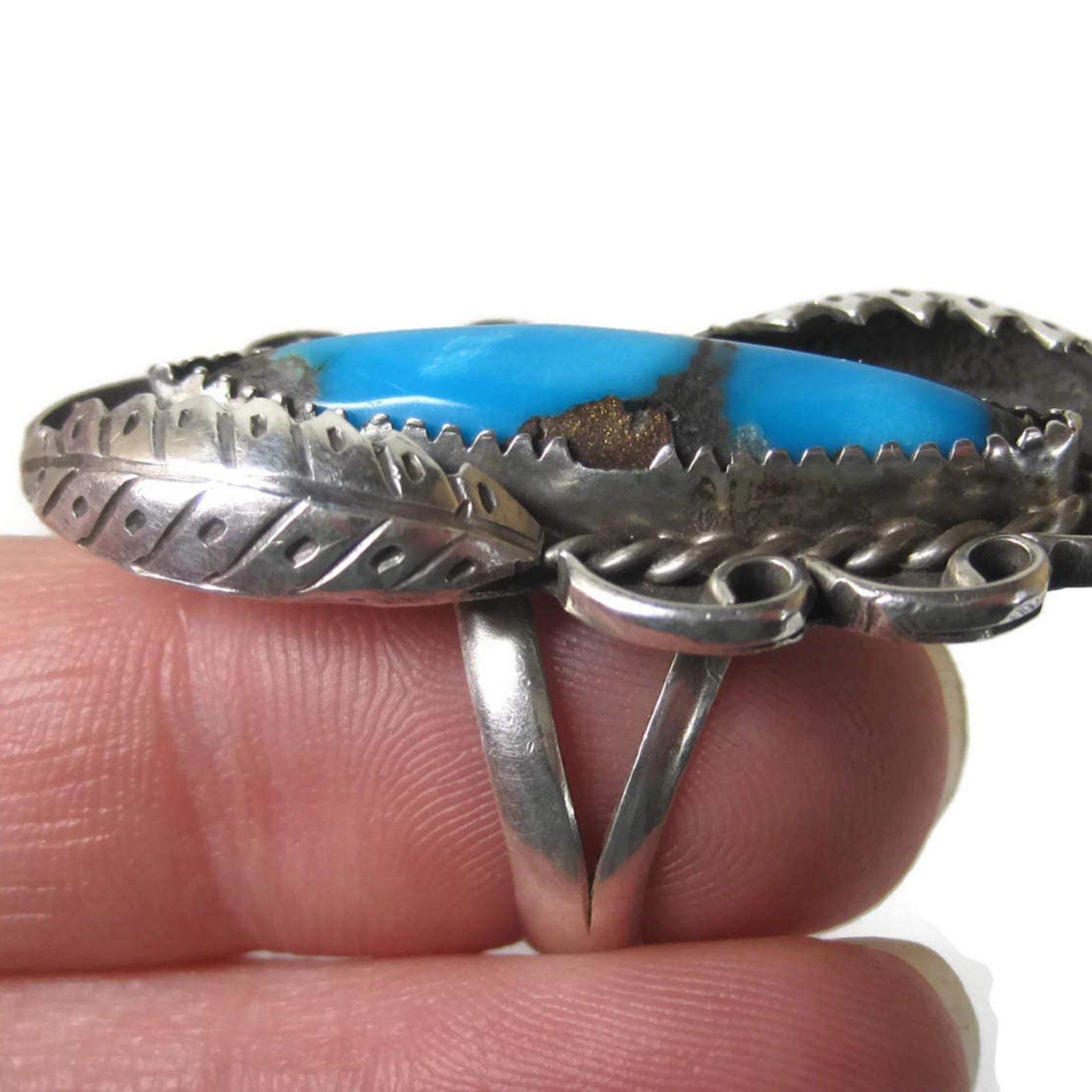 Large Vintage Navajo Turquoise Ring Size 8