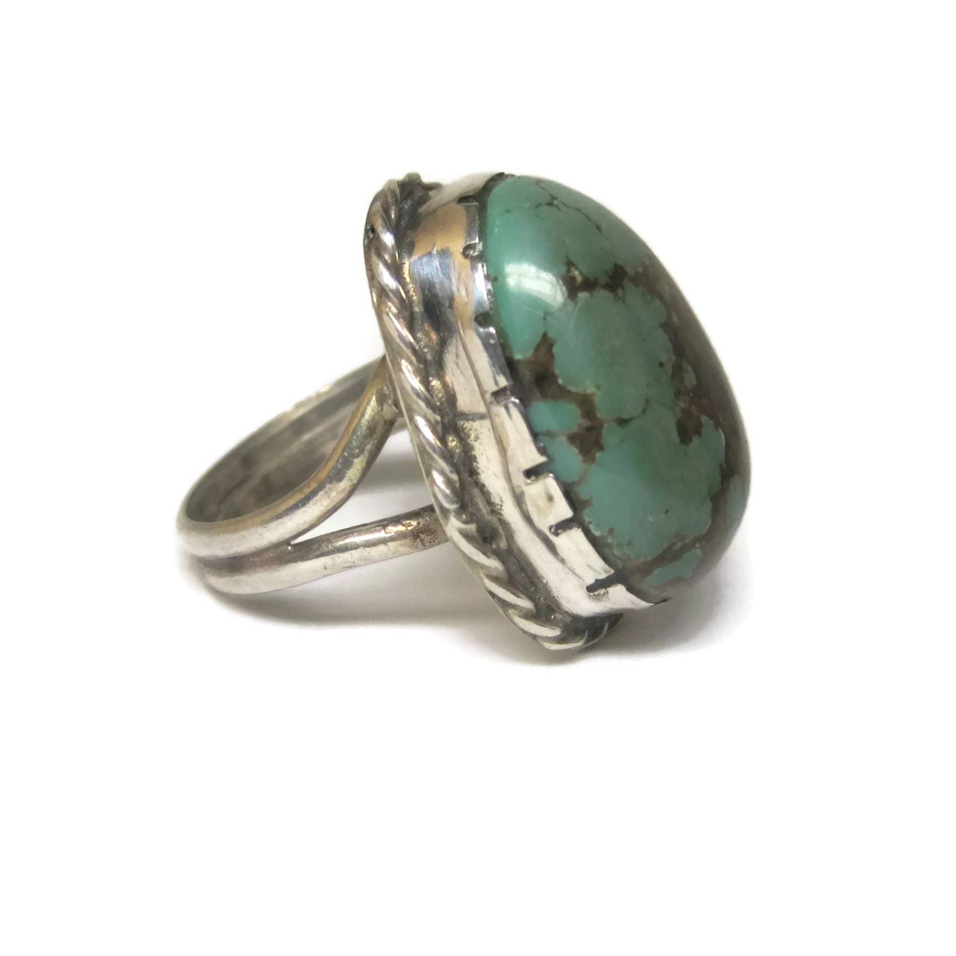 Large Vintage Southwestern Green Turquoise Ring Size 6