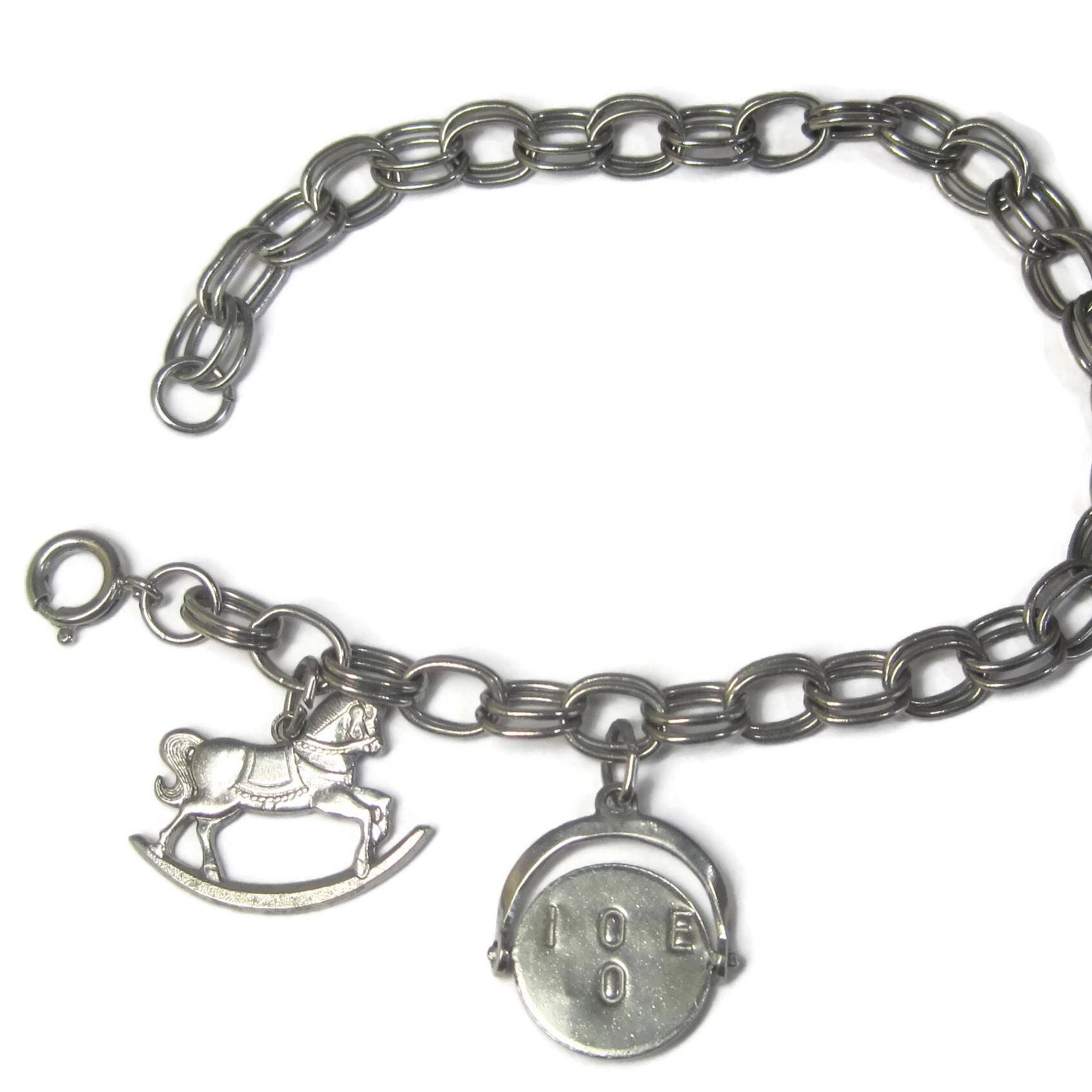 Vintage Sterling I Love You Rocking Horse Charm Bracelet