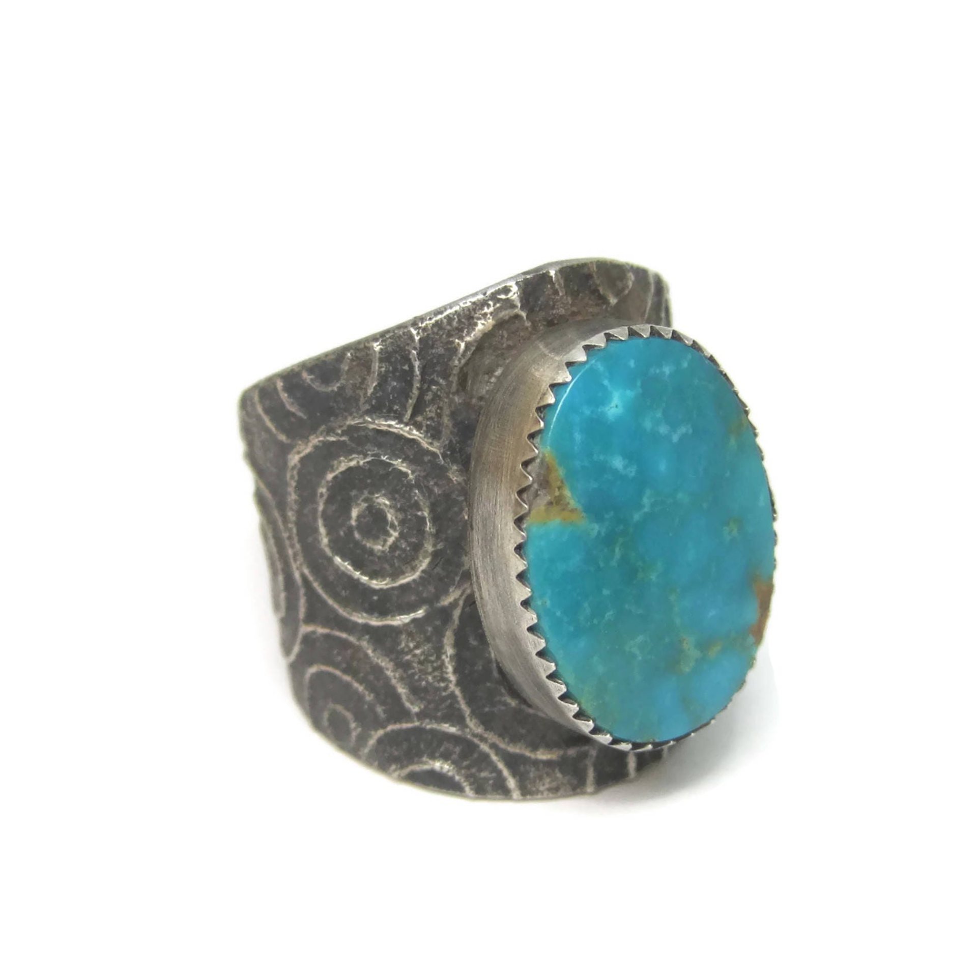 Vintage Tufa Cast Turquoise Ring Native American Size 11