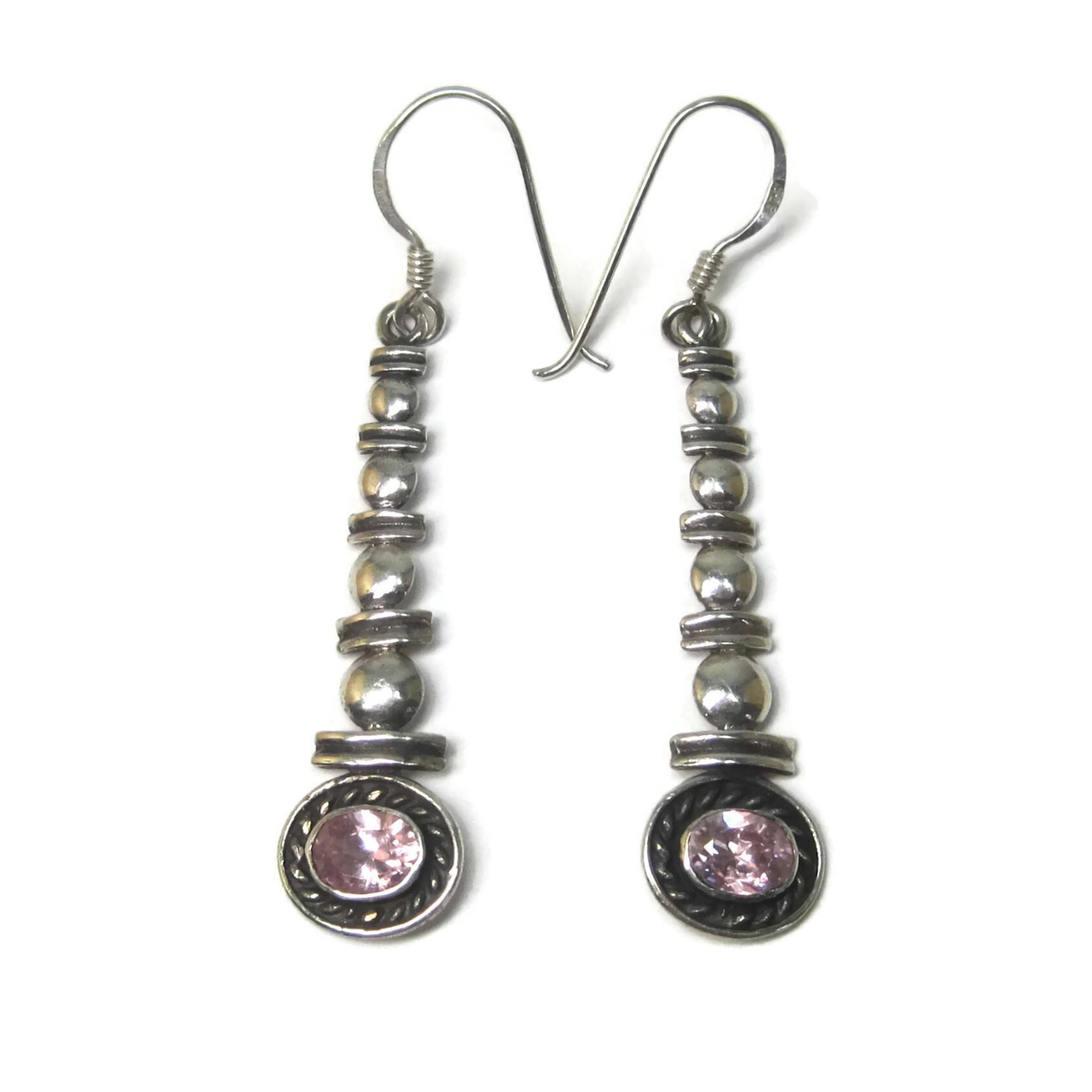 Long Sterling Pink Topaz Earrings