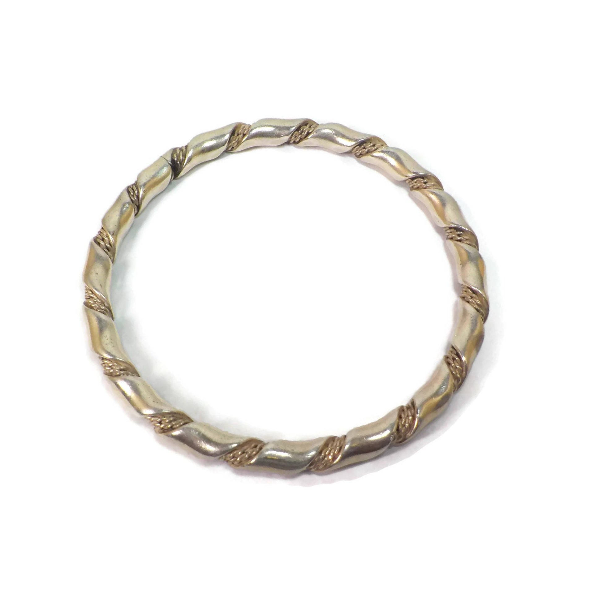 Heavy Vintage Twisted Sterling Bangle Bracelet 7.75 Inches