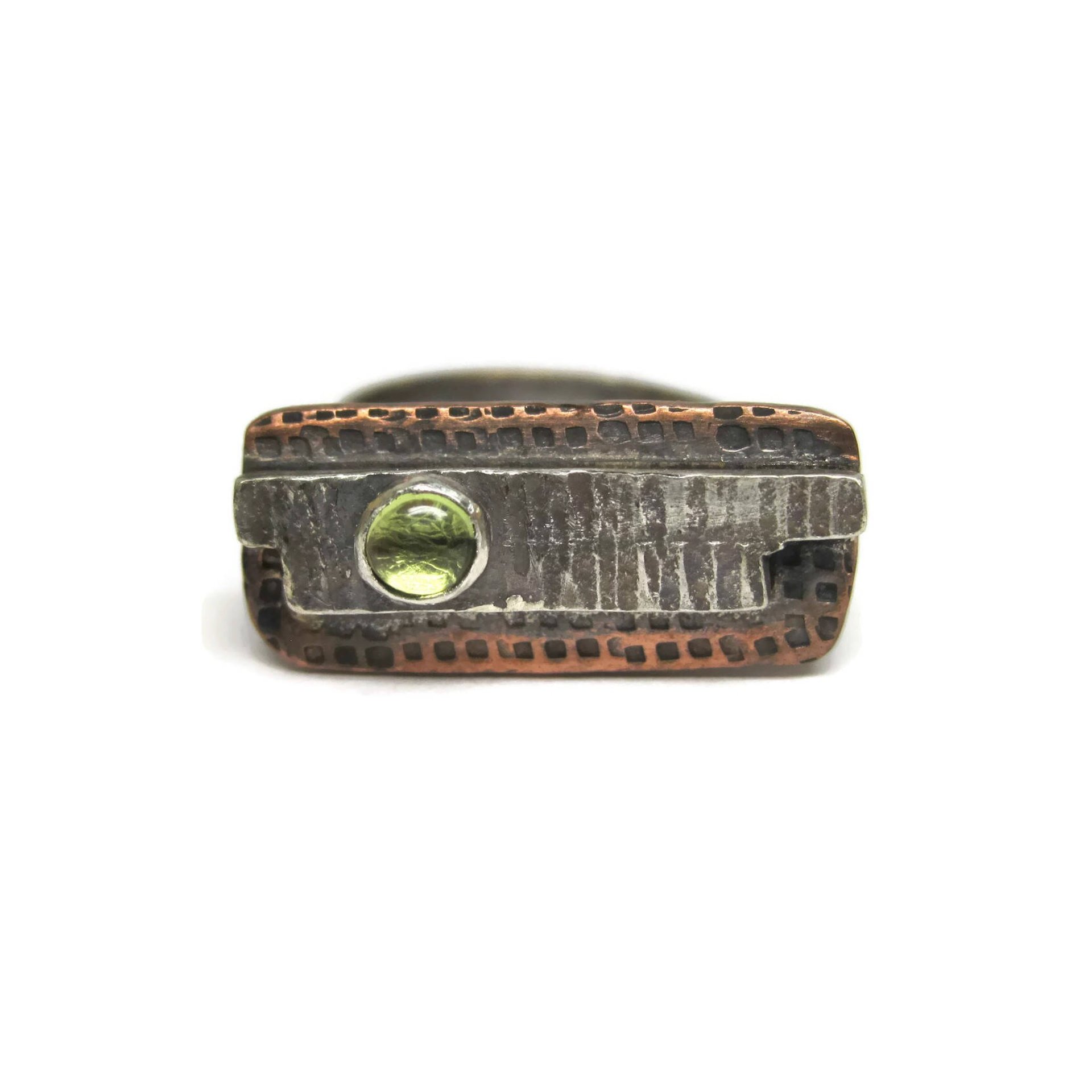 Vintage Modernist Sterling Copper Peridot Ring Size 7
