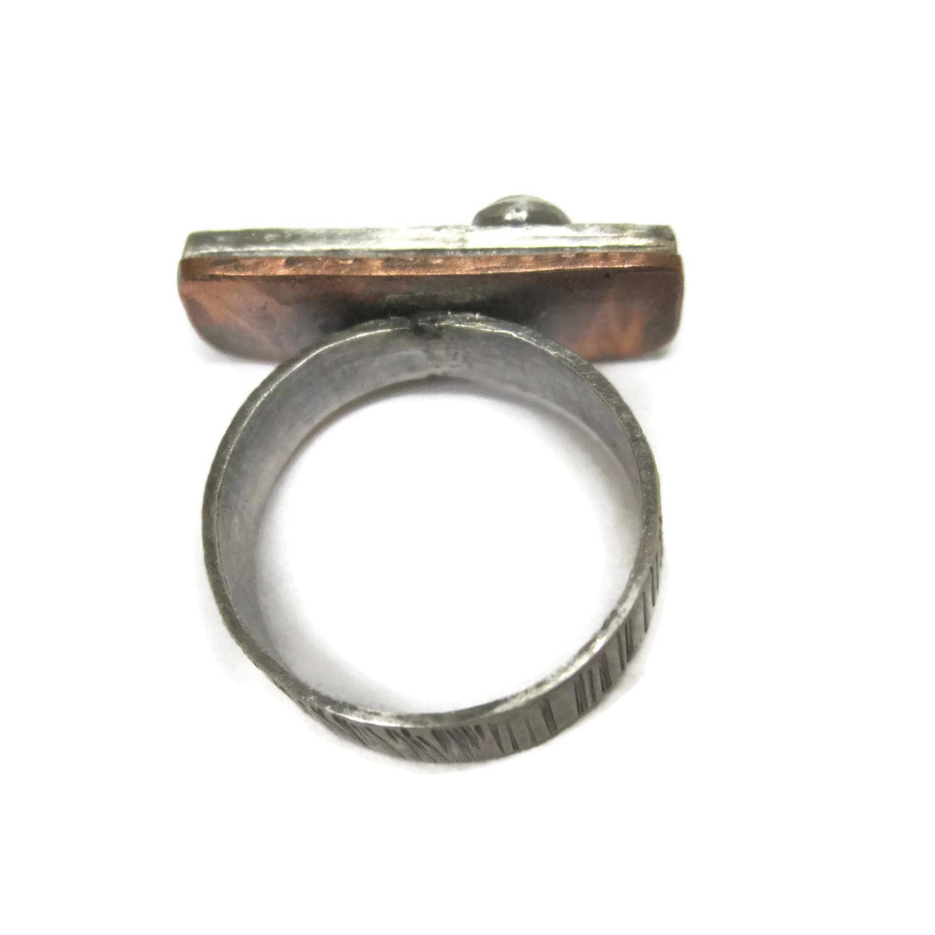Vintage Modernist Sterling Copper Peridot Ring Size 7