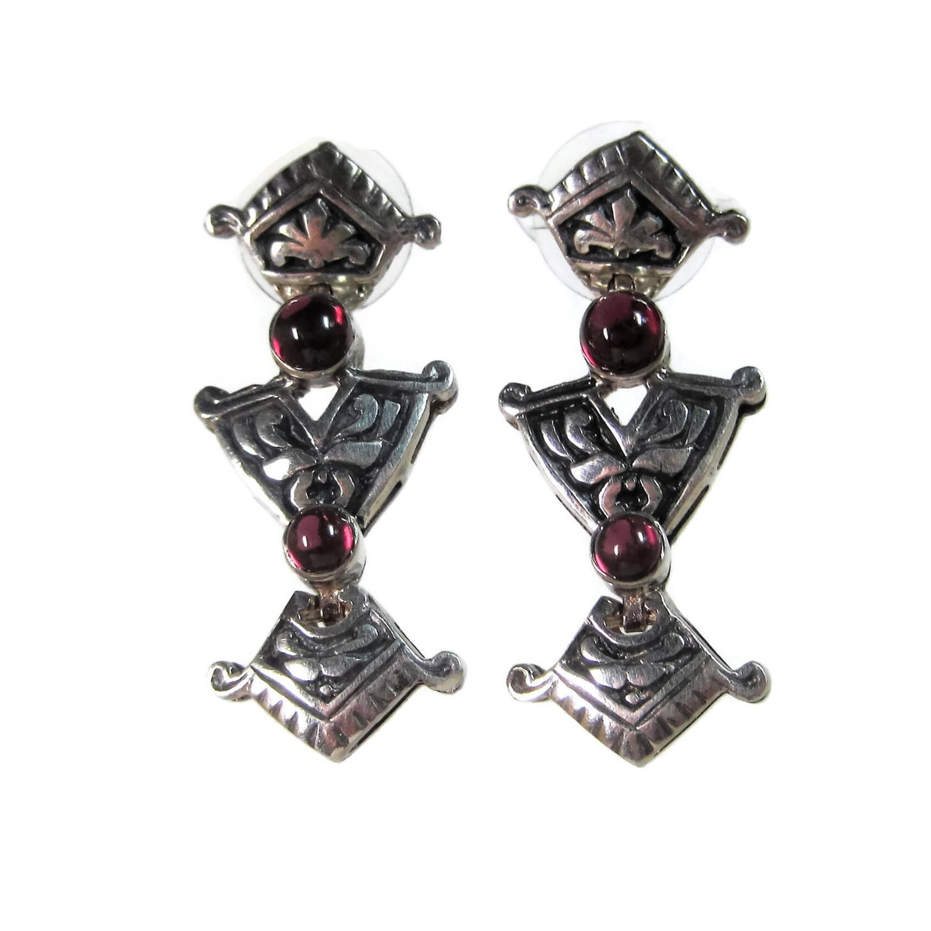 Art Nouveau Style Garnet Earrings Vintage Sterling Silver