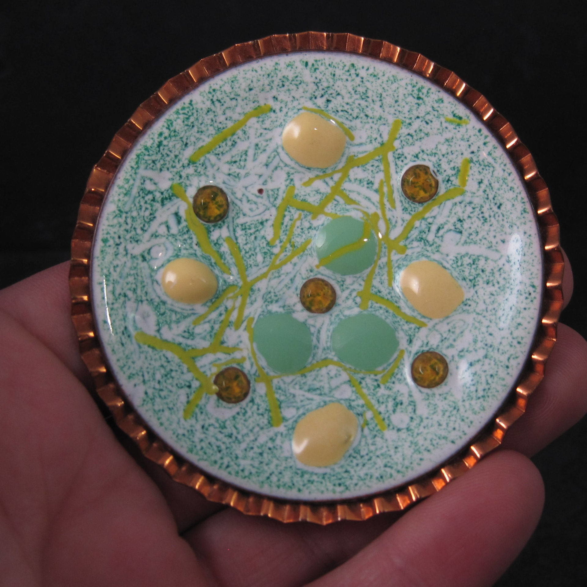 Large Copper Enamel Modernist Brooch