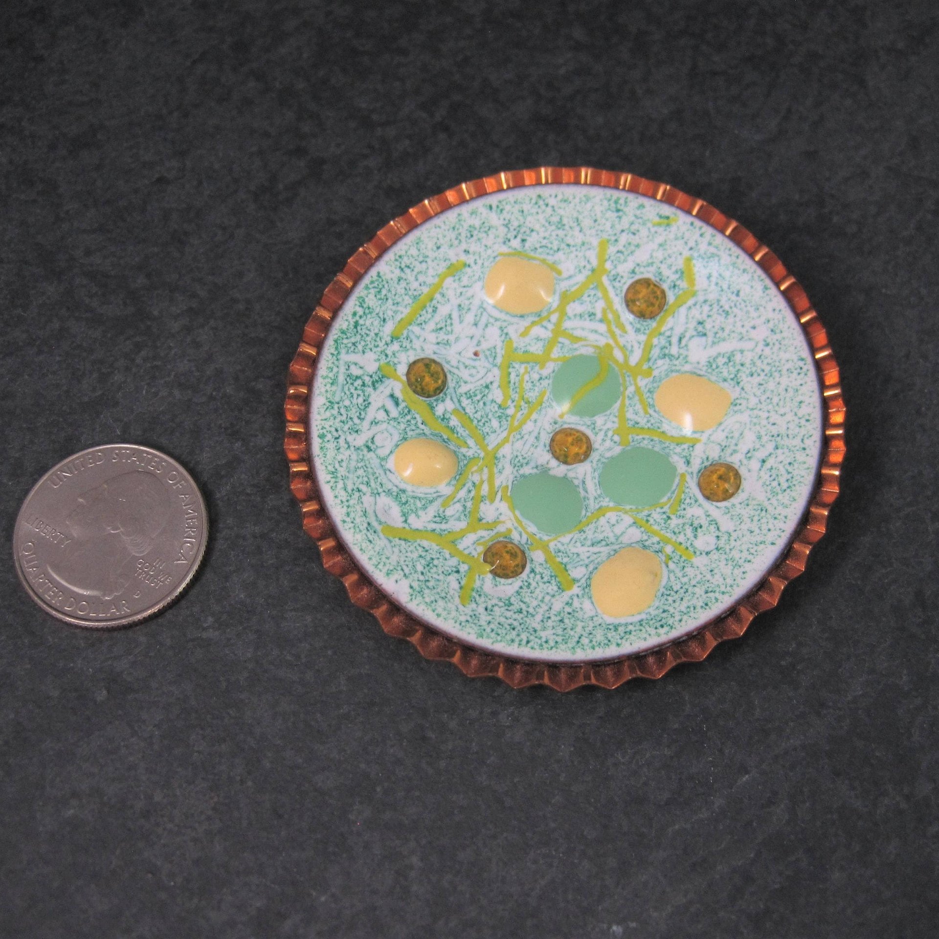 Large Copper Enamel Modernist Brooch