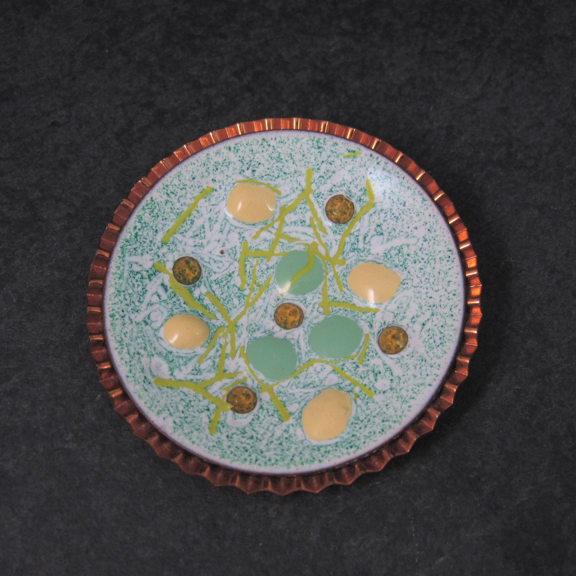 Large Copper Enamel Modernist Brooch