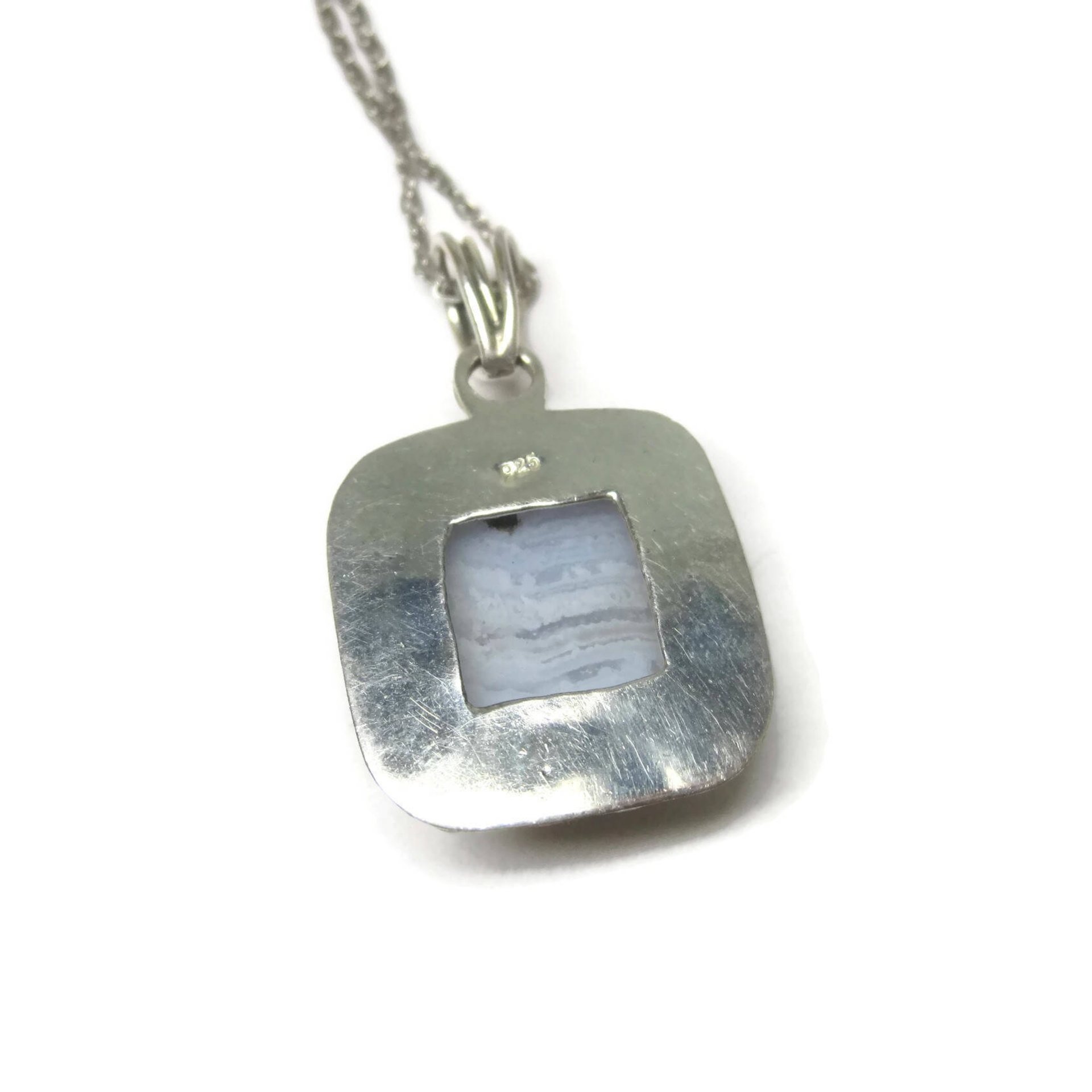 Vintage Sterling Banded Blue Agate Pendant