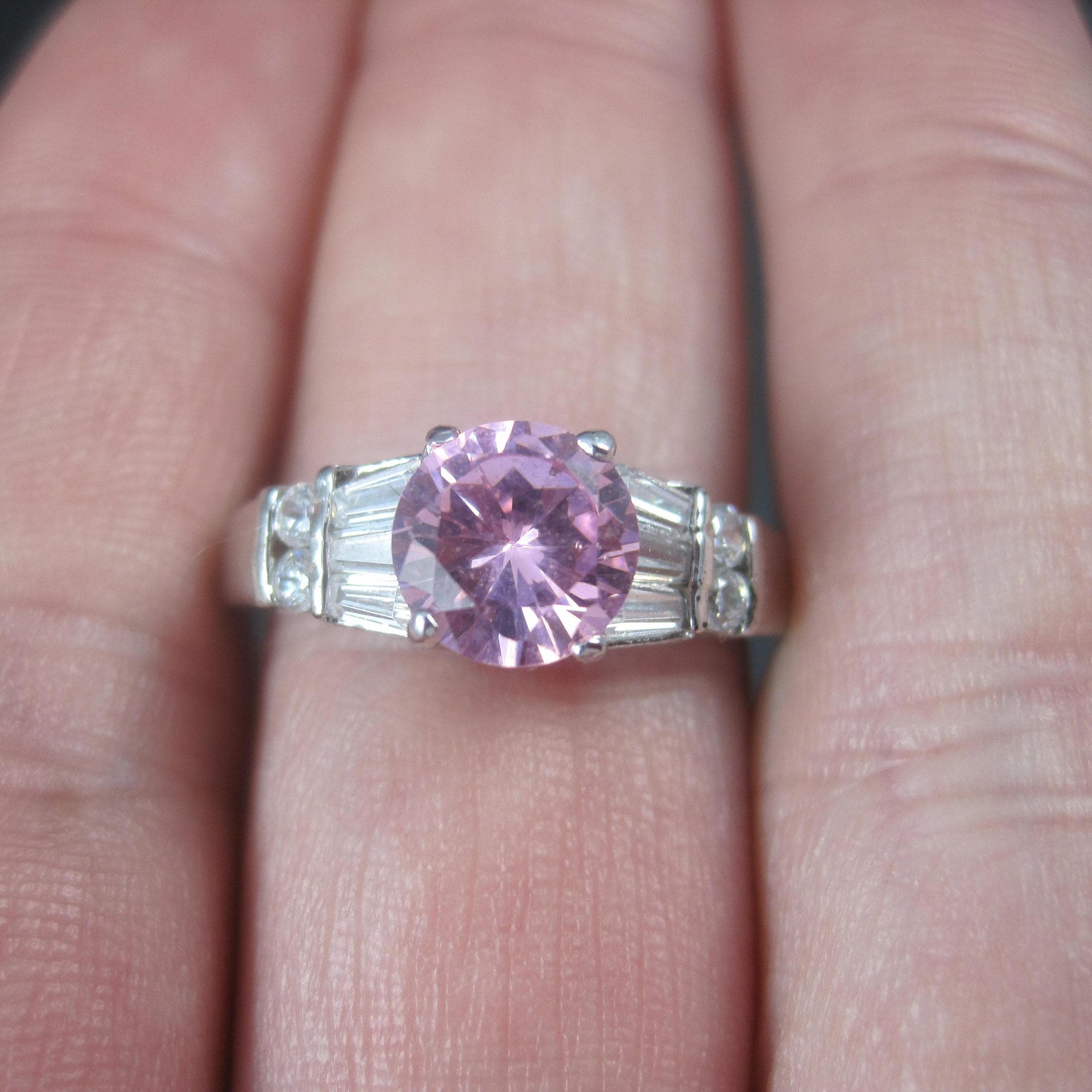 Sterling Silver Pink Sapphire White Zircon Ring Size 8