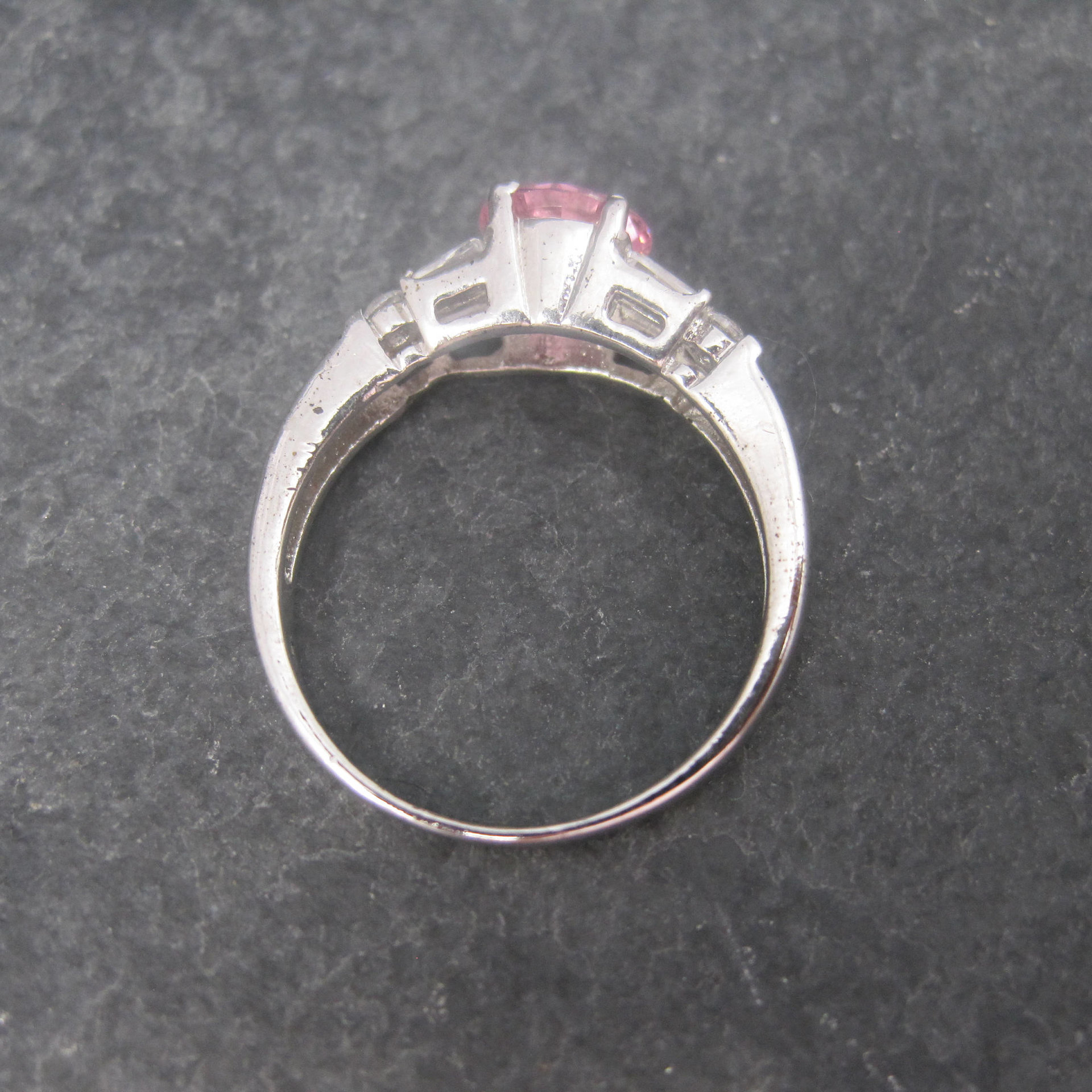 Sterling Silver Pink Sapphire White Zircon Ring Size 8