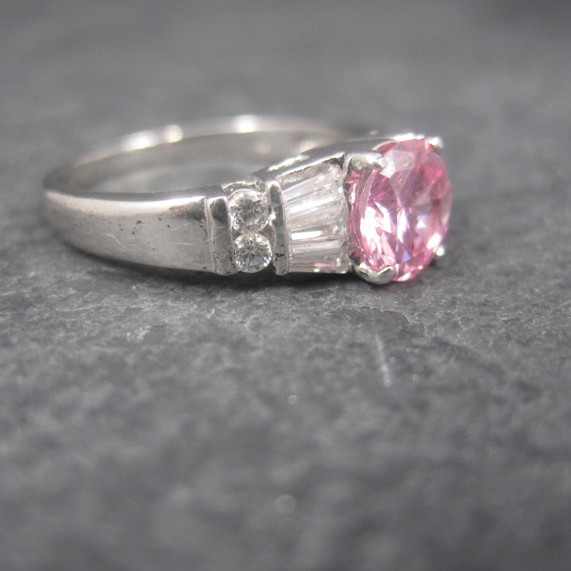 Sterling Silver Pink Sapphire White Zircon Ring Size 8