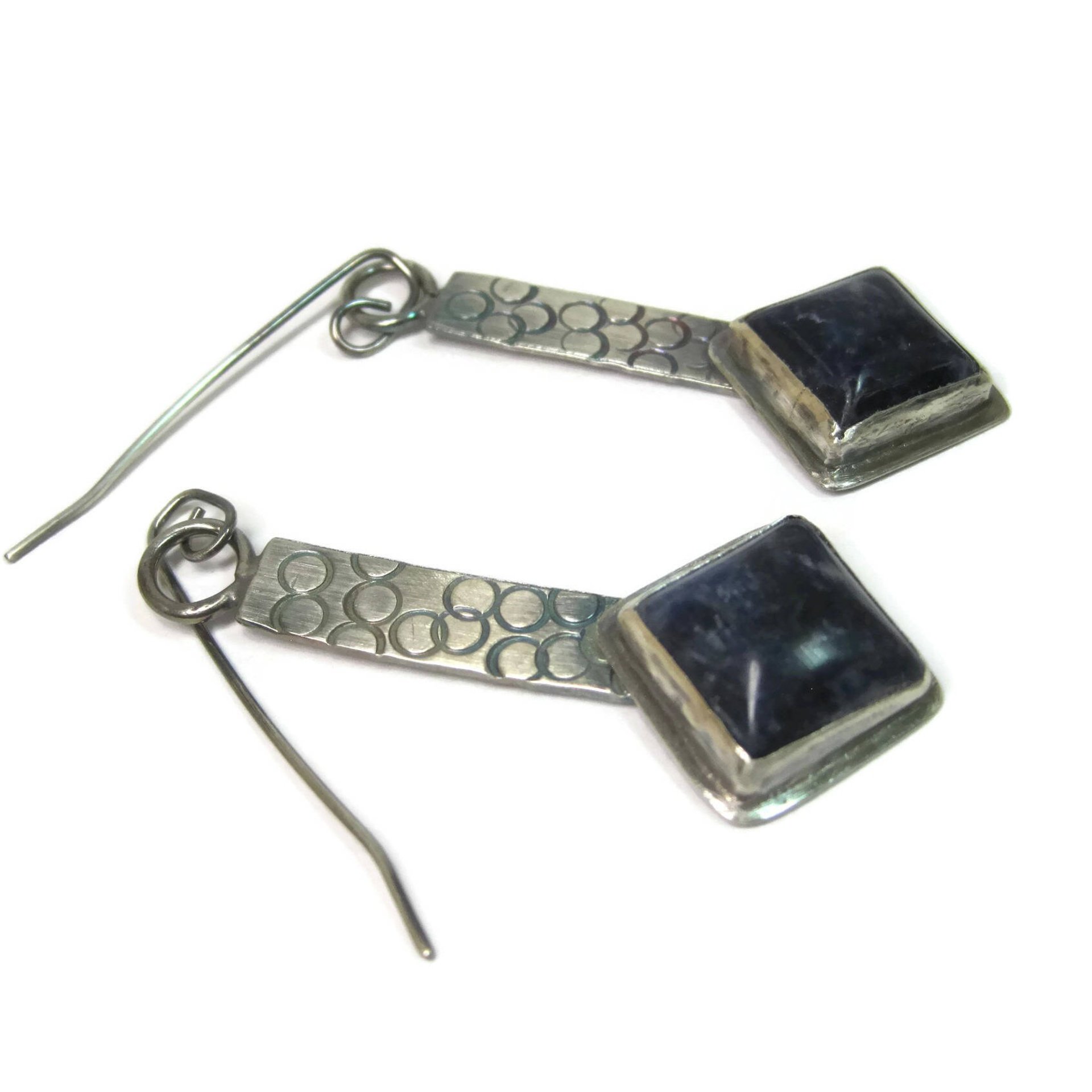 Large Sterling Silver Sodalite Earrings