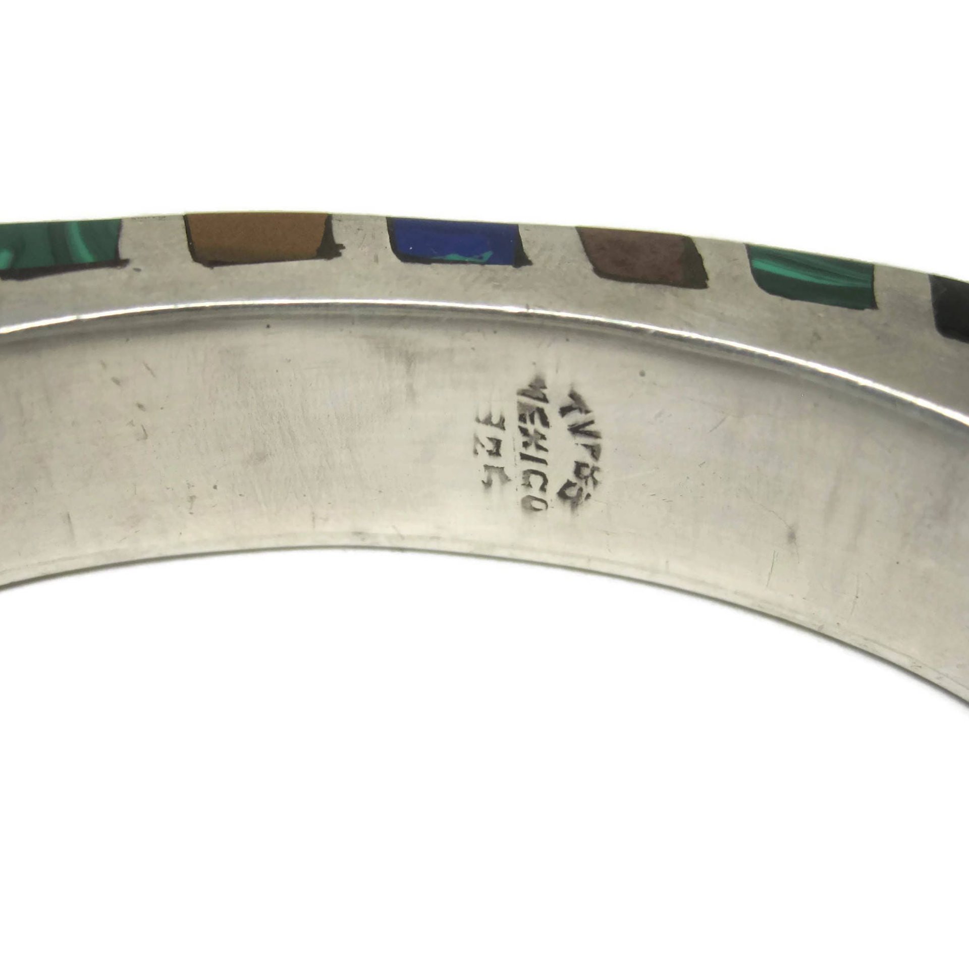Heavy Mexican Sterling Inlaid Bangle Bracelet