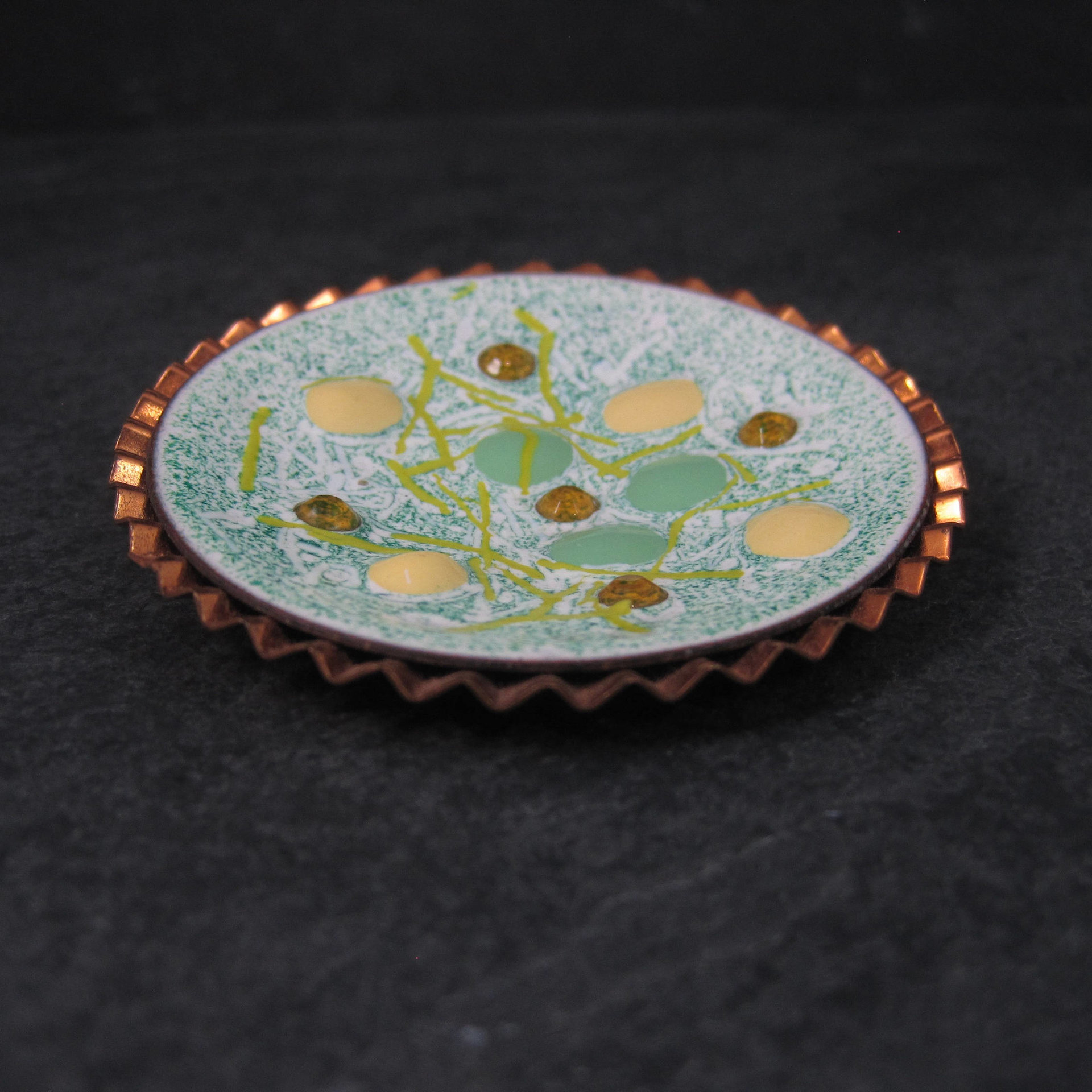 Large Copper Enamel Modernist Brooch