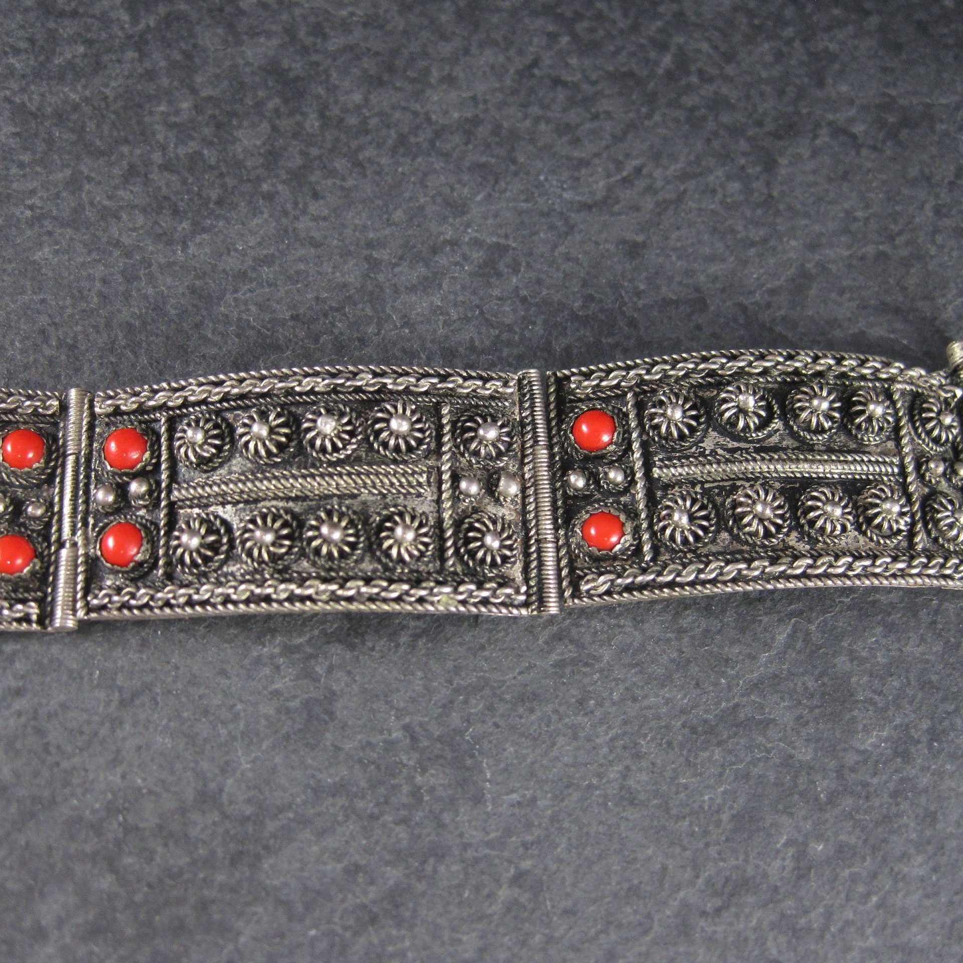 Vintage Etruscan Coral Bracelet 800 Silver