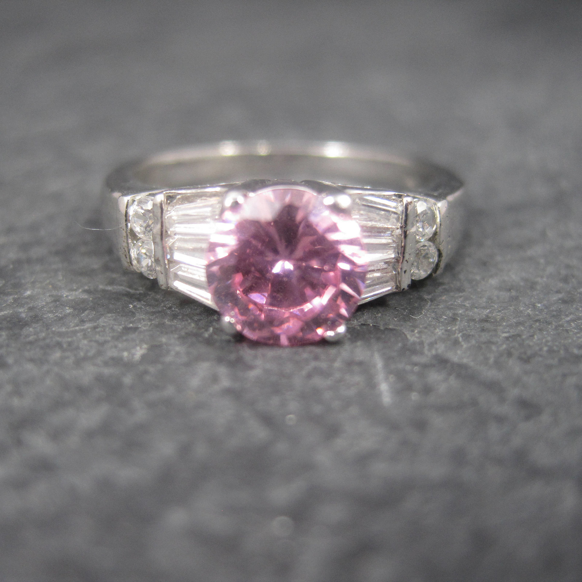 Sterling Silver Pink Sapphire White Zircon Ring Size 8