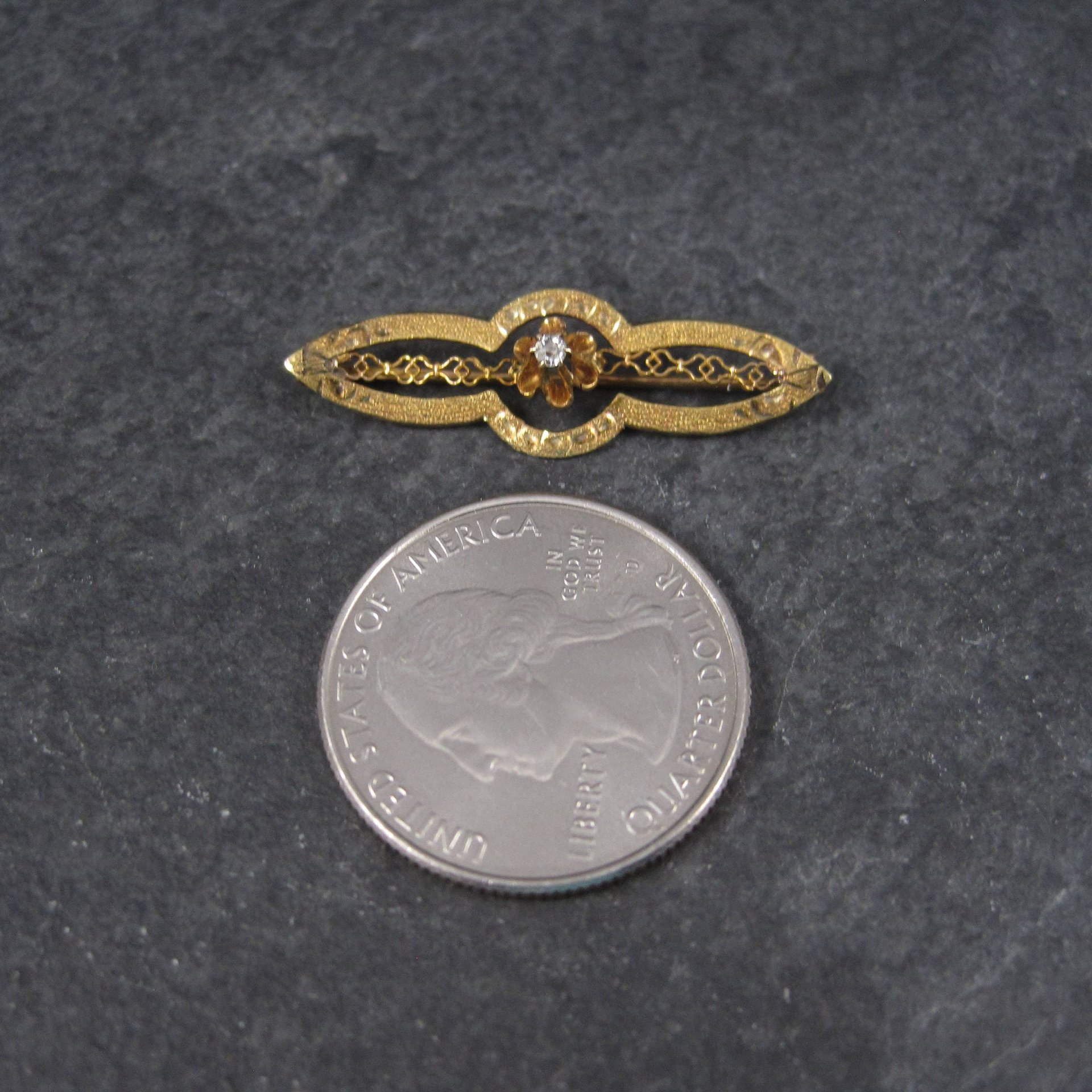 Antique 10K Diamond Brooch Pin