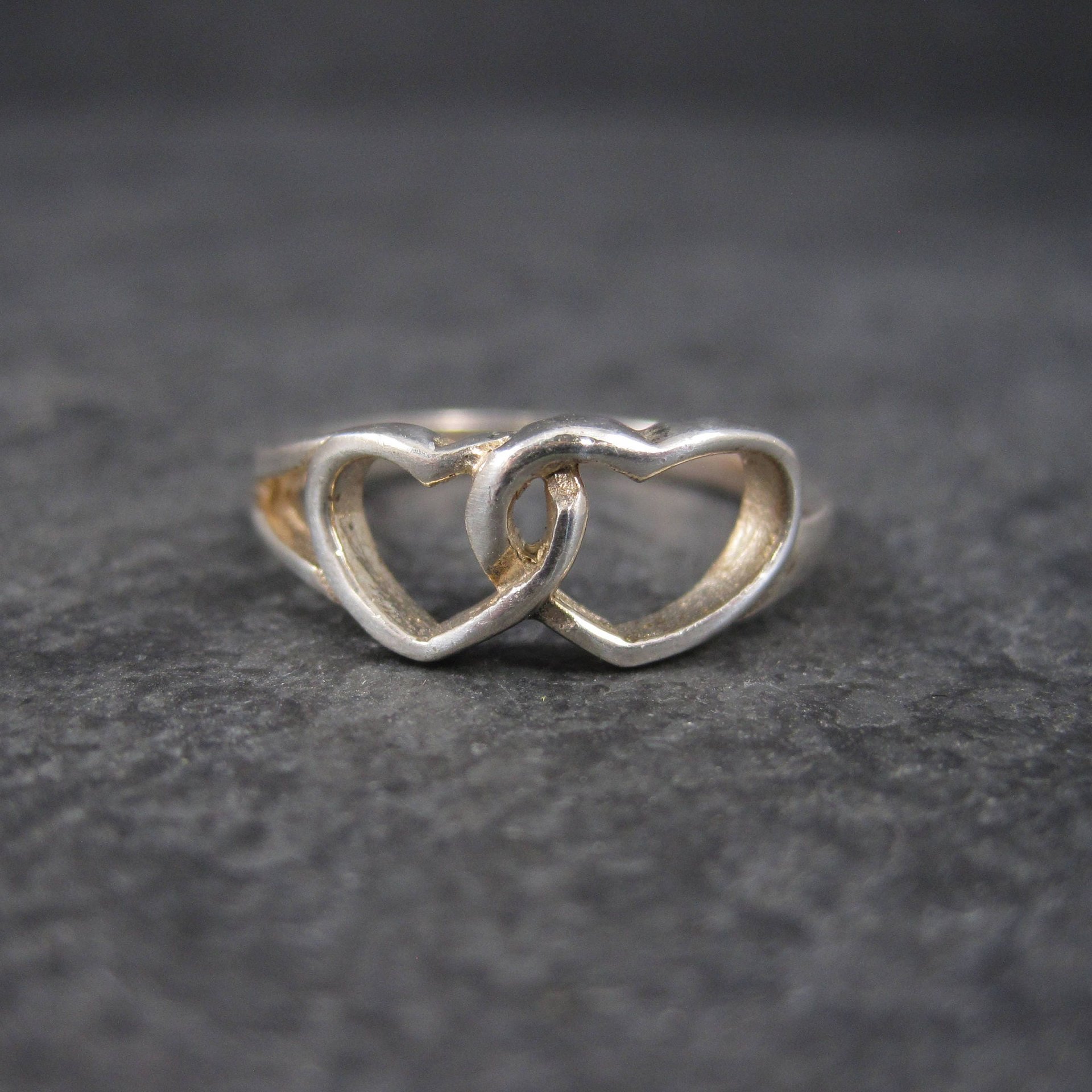 Vintage Sterling Double Heart Ring Size 8