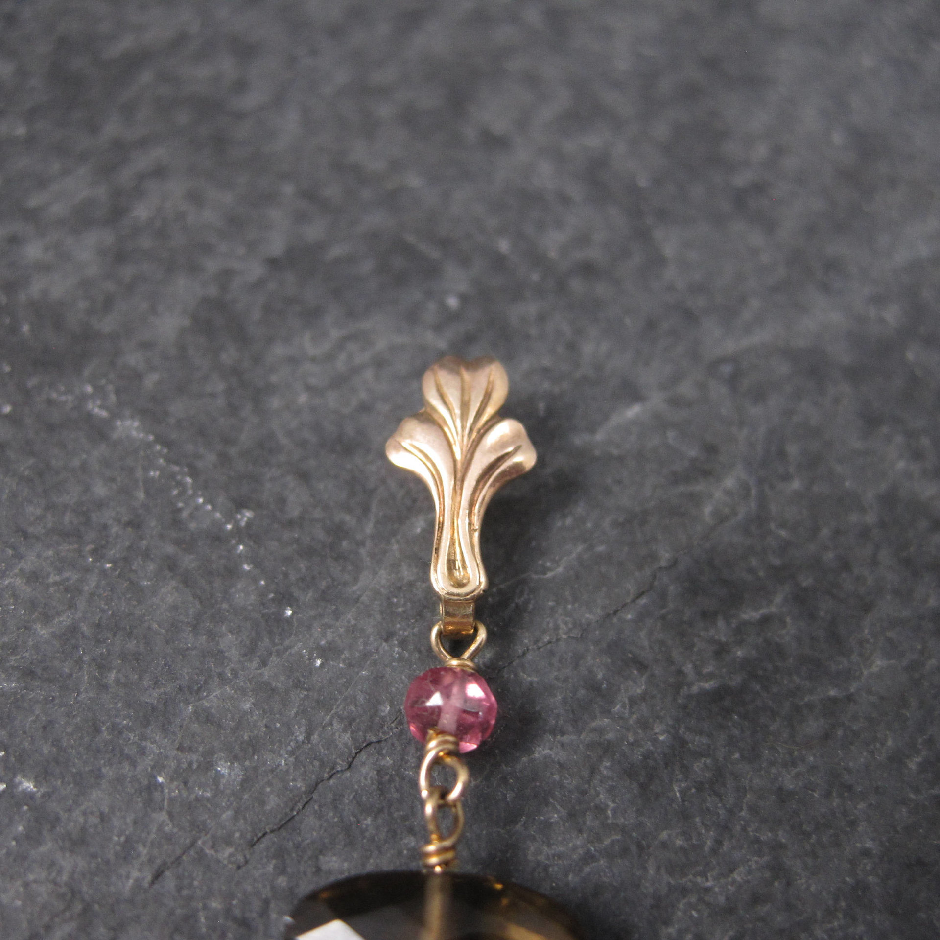 Antique 10K Gold Lavalier Pendant | Quartz Drop Necklace by Esemco Shiman Mfg Co | Edwardian Style Fine Jewelry