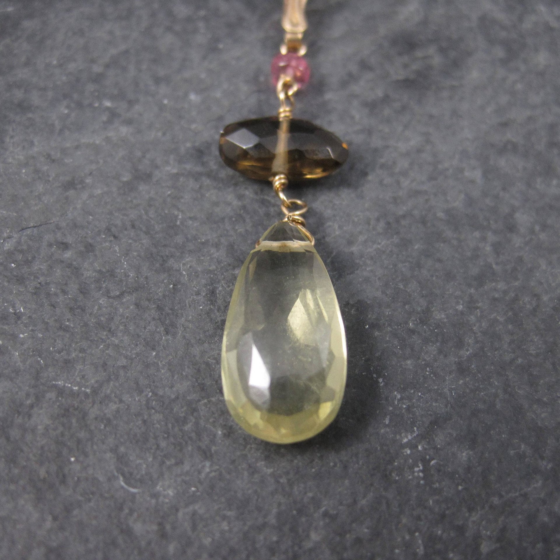 Antique 10K Gold Lavalier Pendant | Quartz Drop Necklace by Esemco Shiman Mfg Co | Edwardian Style Fine Jewelry