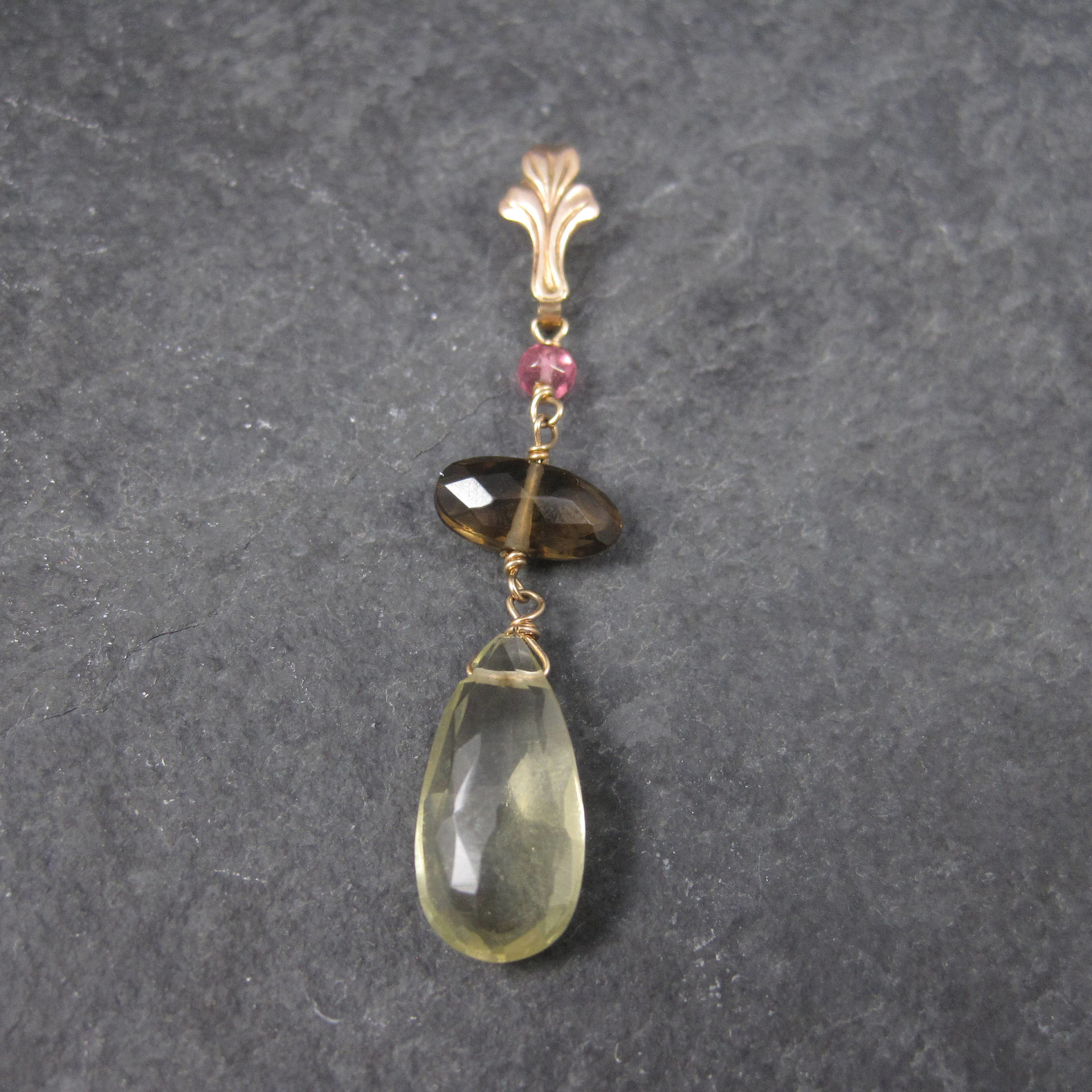 Antique 10K Gold Lavalier Pendant | Quartz Drop Necklace by Esemco Shiman Mfg Co | Edwardian Style Fine Jewelry