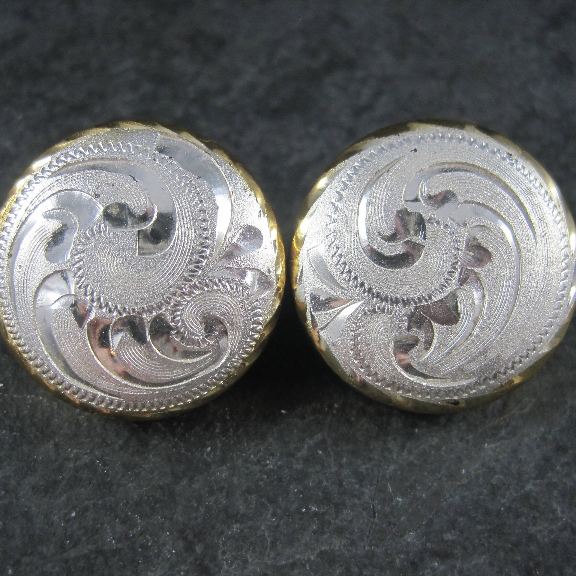Vintage Western Dome Earrings Estate Sterling Silver Cowgirl Jewelry