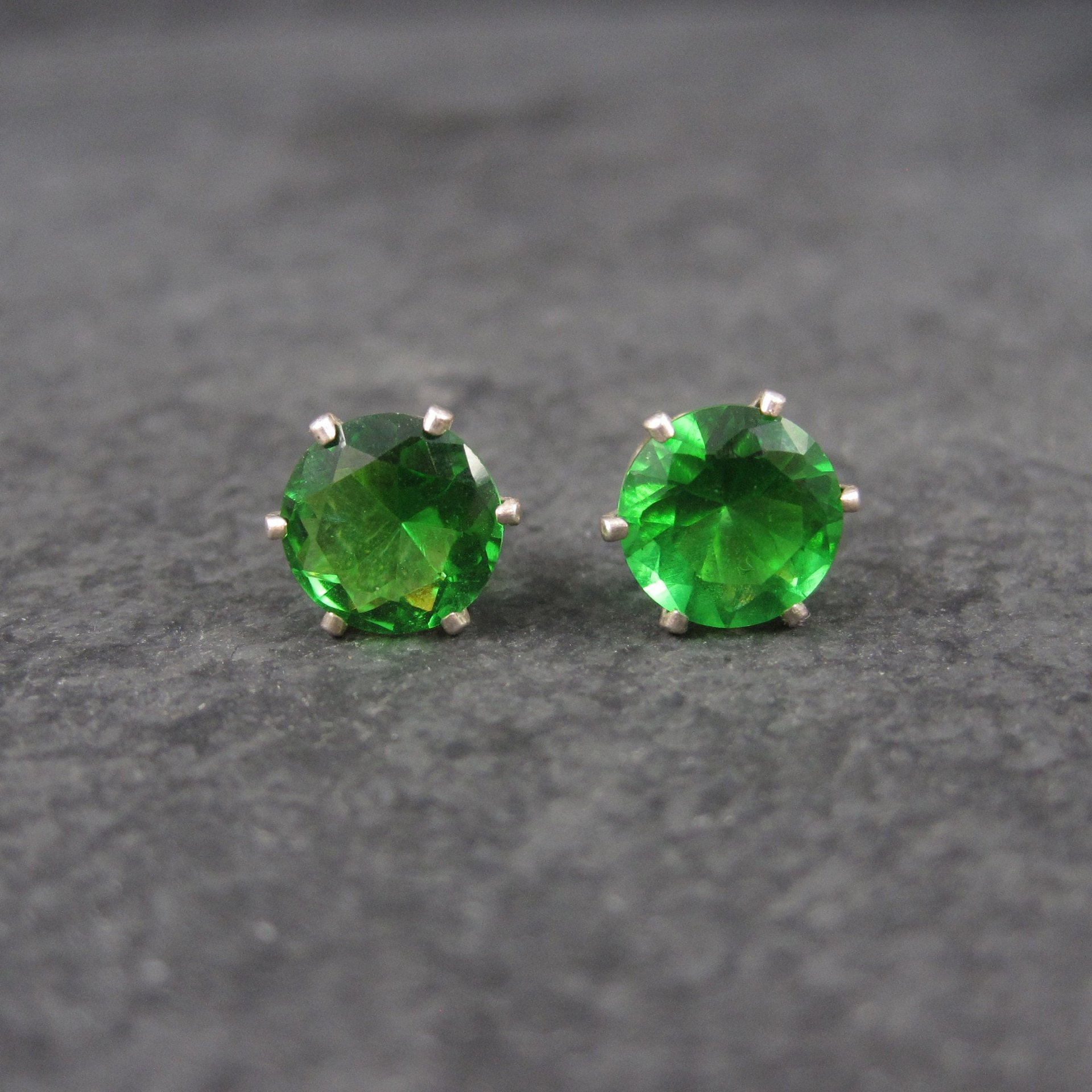 May Birthstone Emerald Sterling Stud Earrings 6mm