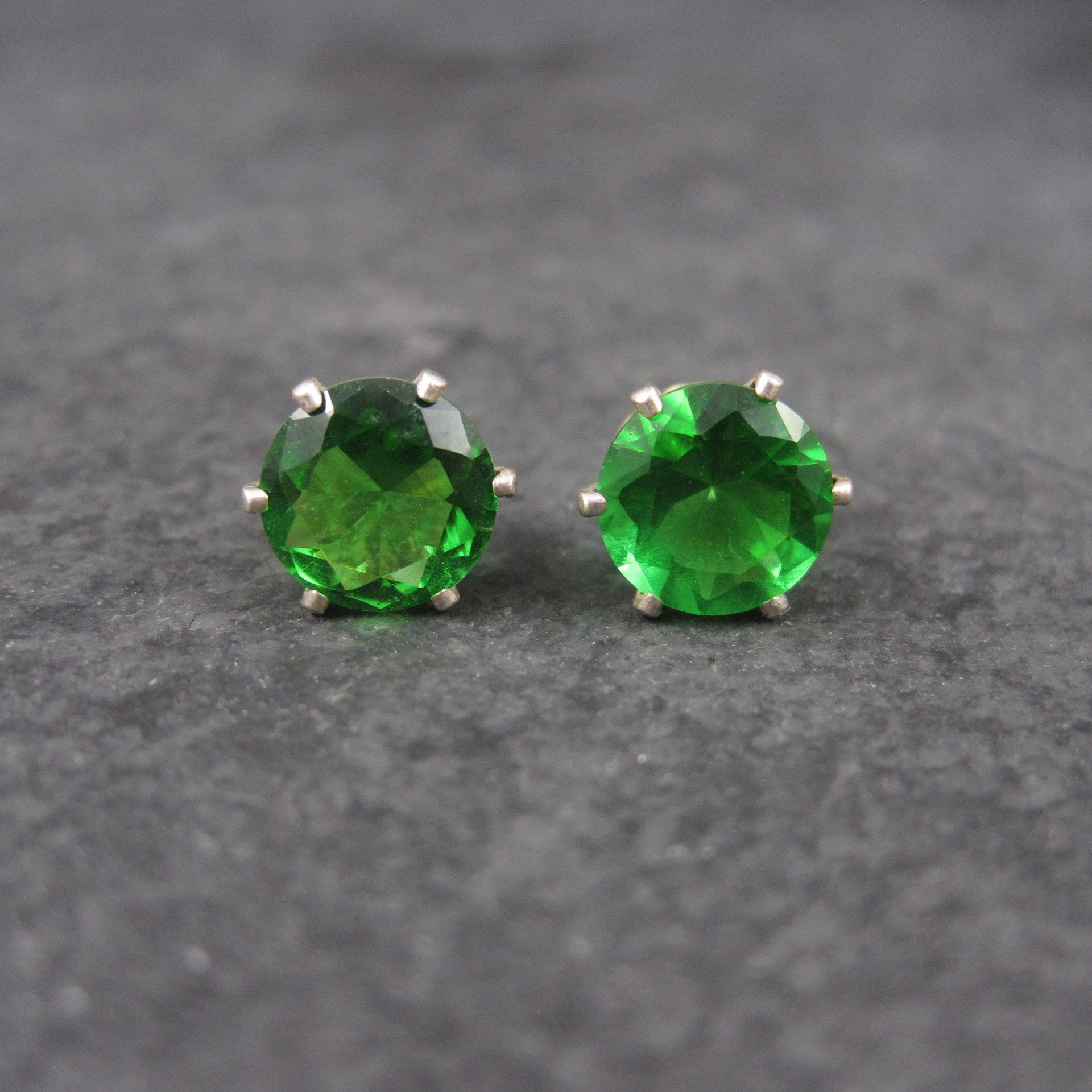 May Birthstone Emerald Sterling Stud Earrings 6mm