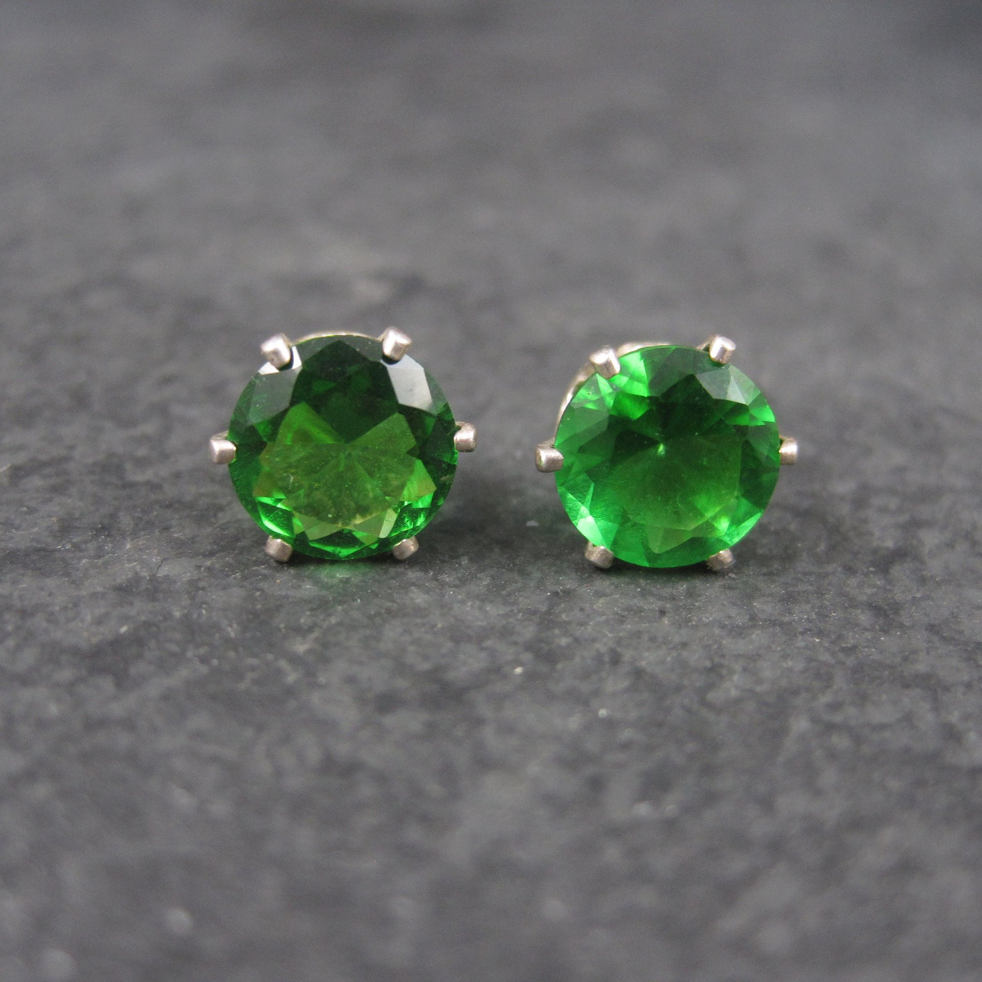 May Birthstone Emerald Sterling Stud Earrings 6mm