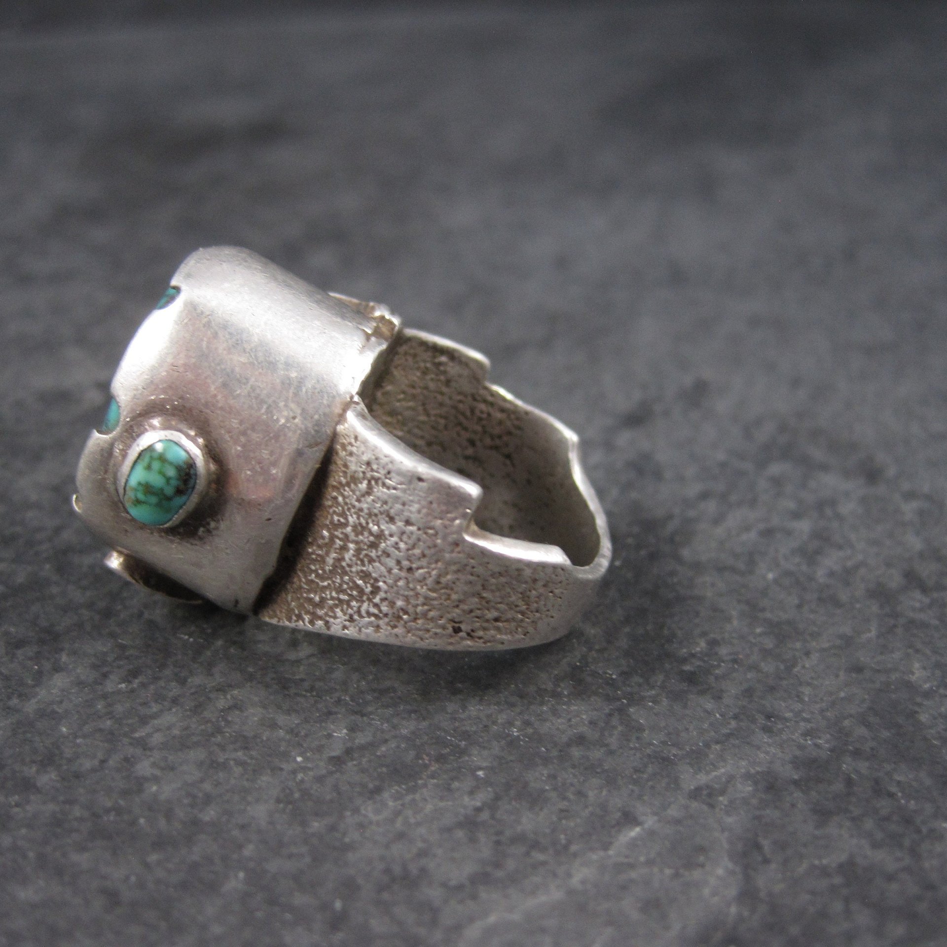 Huge Turquoise Ring Vintage Southwestern Tufa Cast Kewa Jewelry Size 6.5