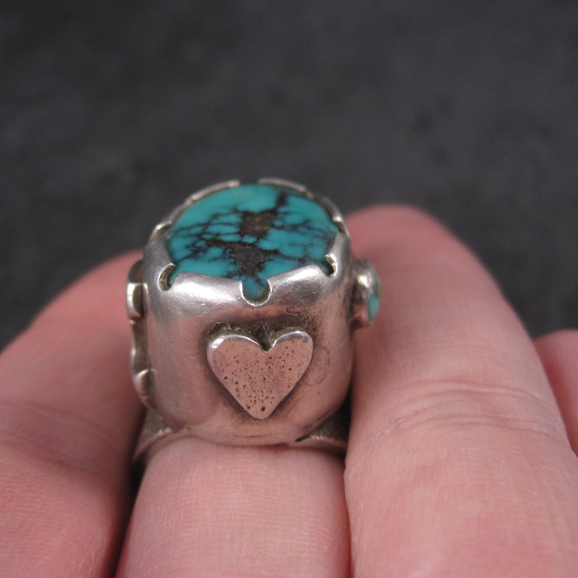 Huge Turquoise Ring Vintage Southwestern Tufa Cast Kewa Jewelry Size 6.5
