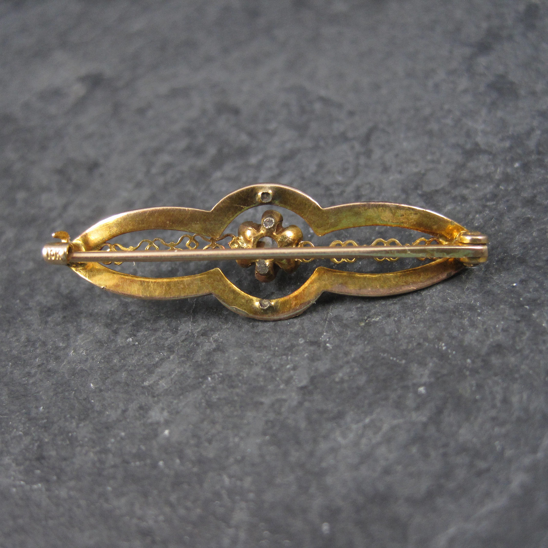 Antique 10K Diamond Brooch Pin