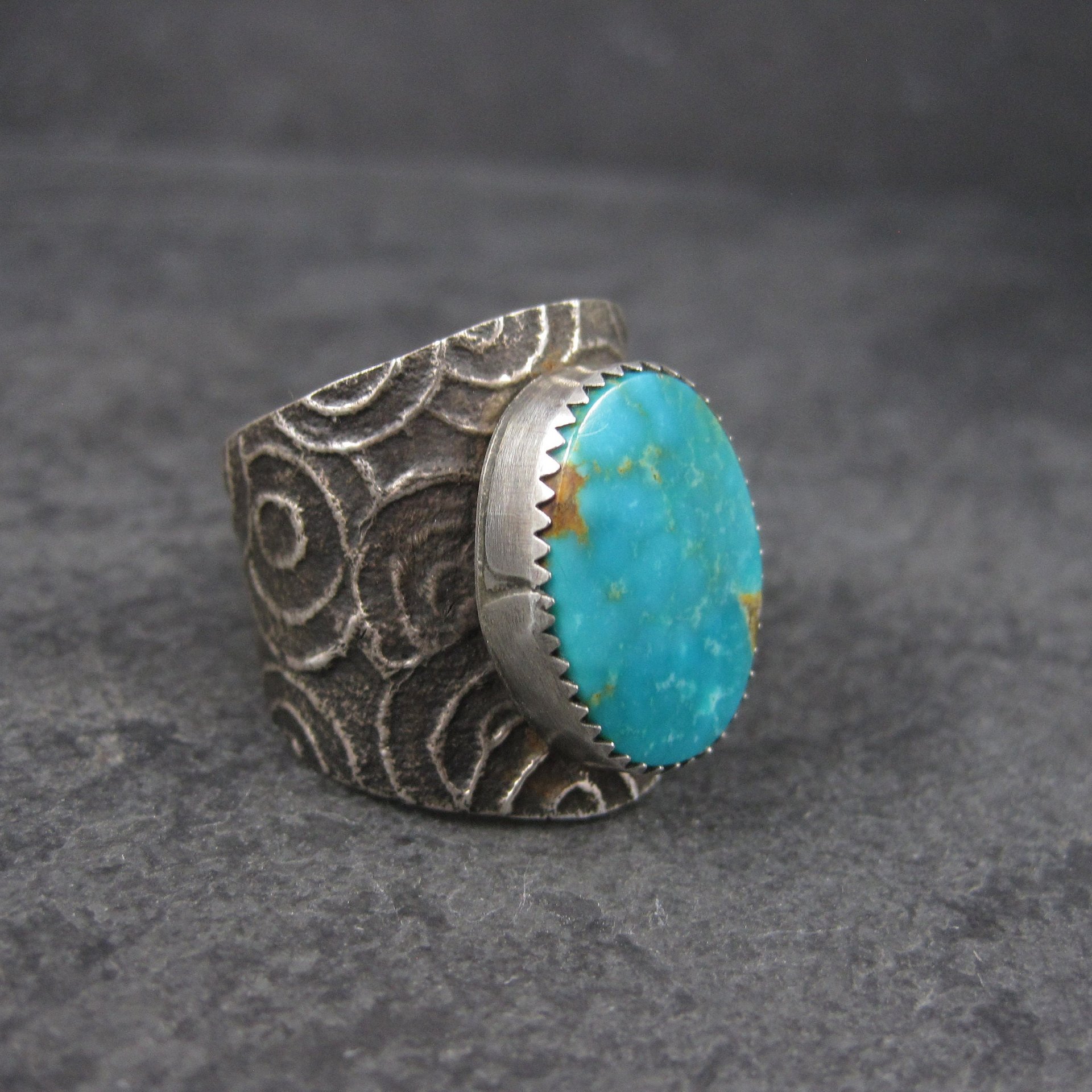 Vintage Tufa Cast Turquoise Ring Native American Size 11