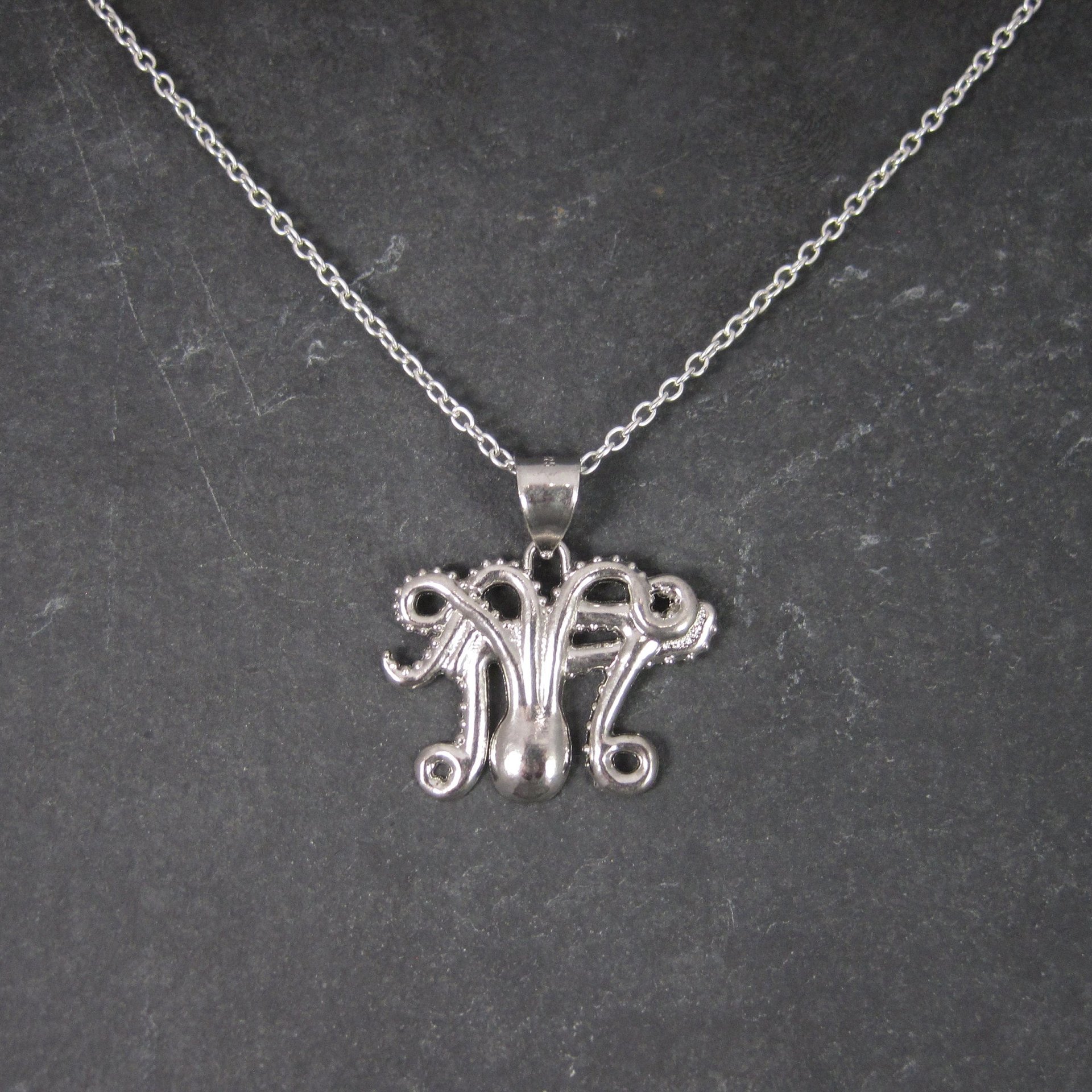 Estate Sterling Silver Octopus Pendant Necklace Laser Cut