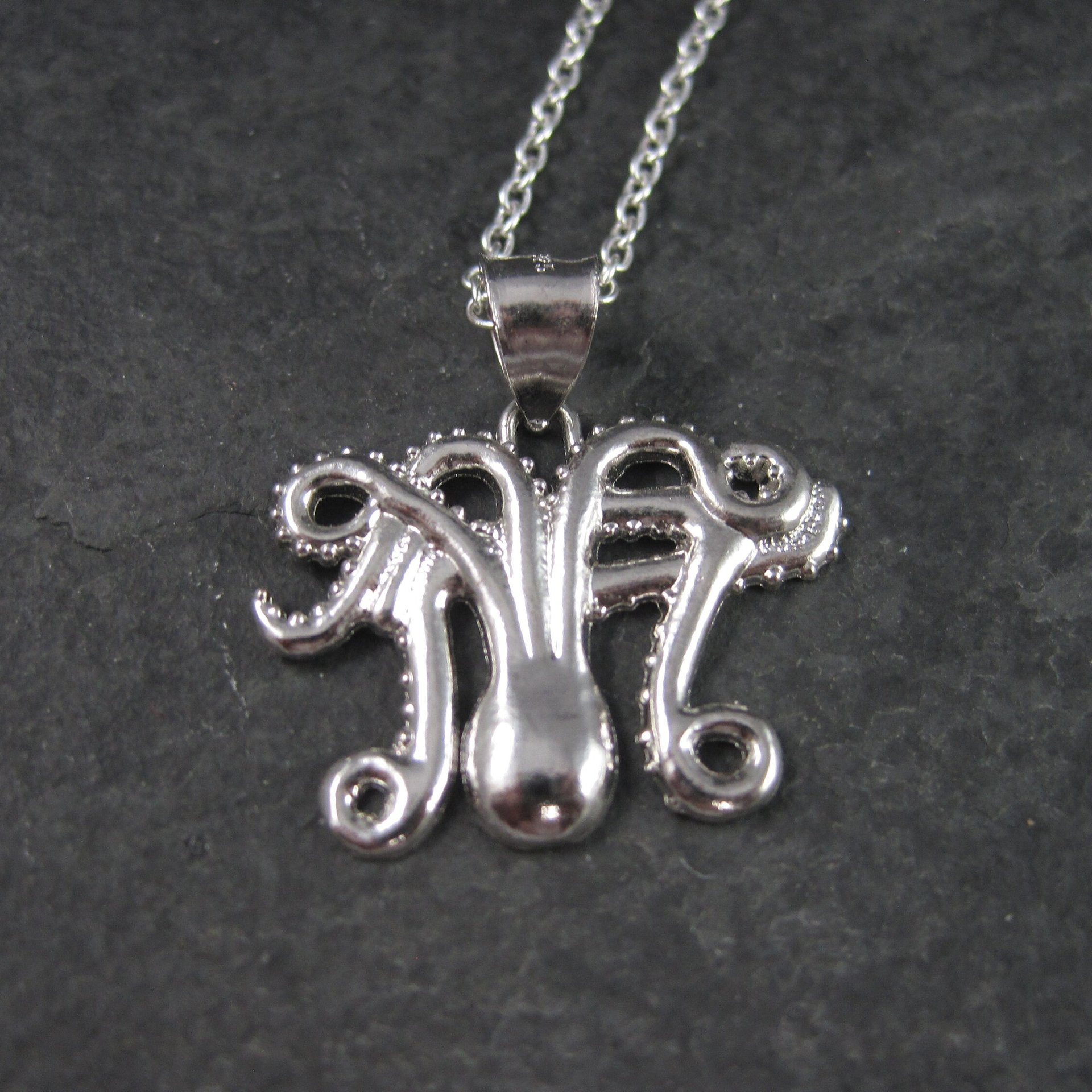 Estate Sterling Silver Octopus Pendant Necklace Laser Cut