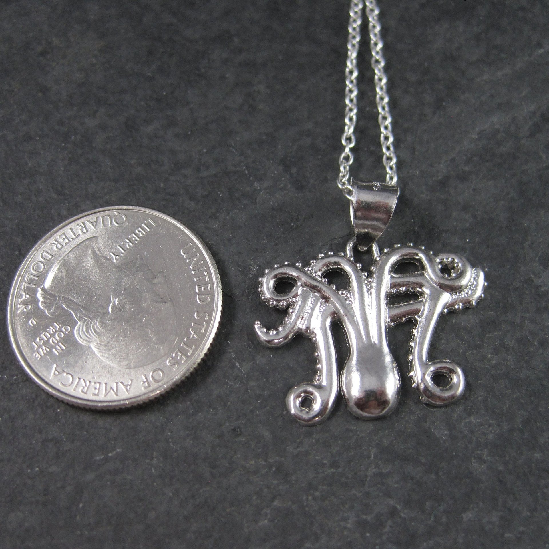 Estate Sterling Silver Octopus Pendant Necklace Laser Cut