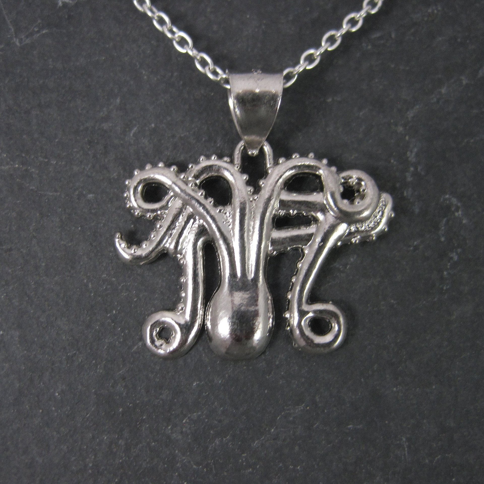 Estate Sterling Silver Octopus Pendant Necklace Laser Cut