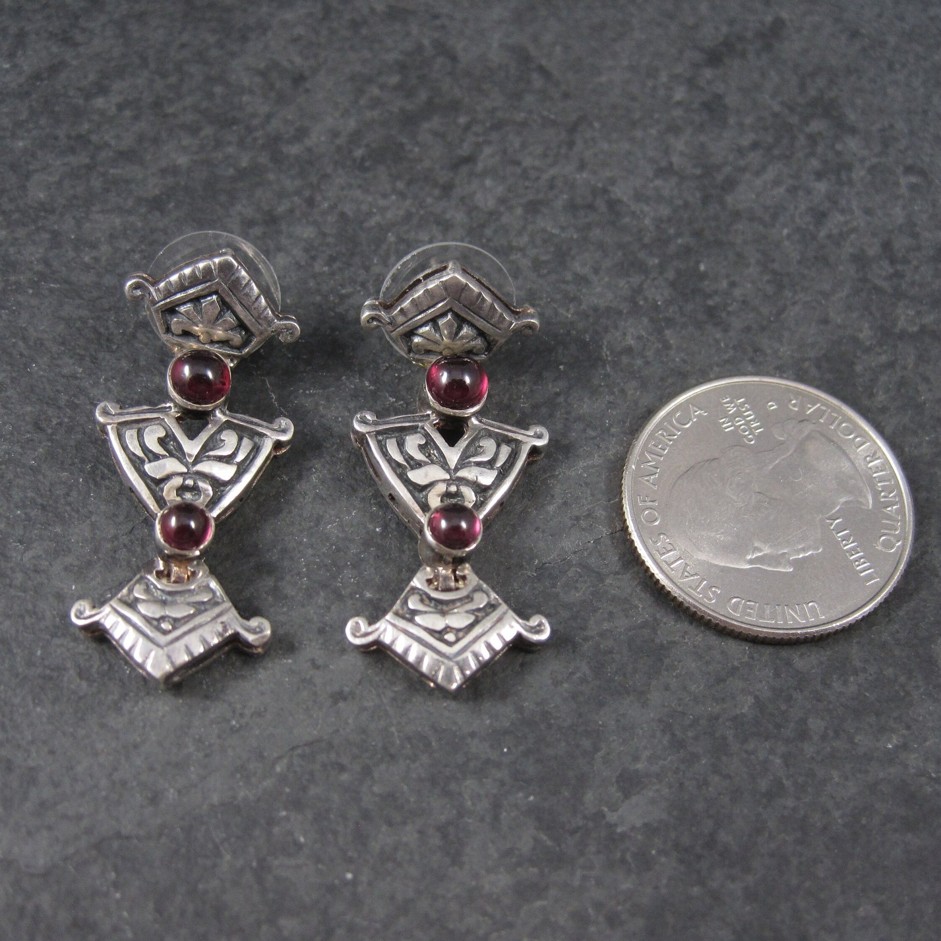 Art Nouveau Style Garnet Earrings Vintage Sterling Silver