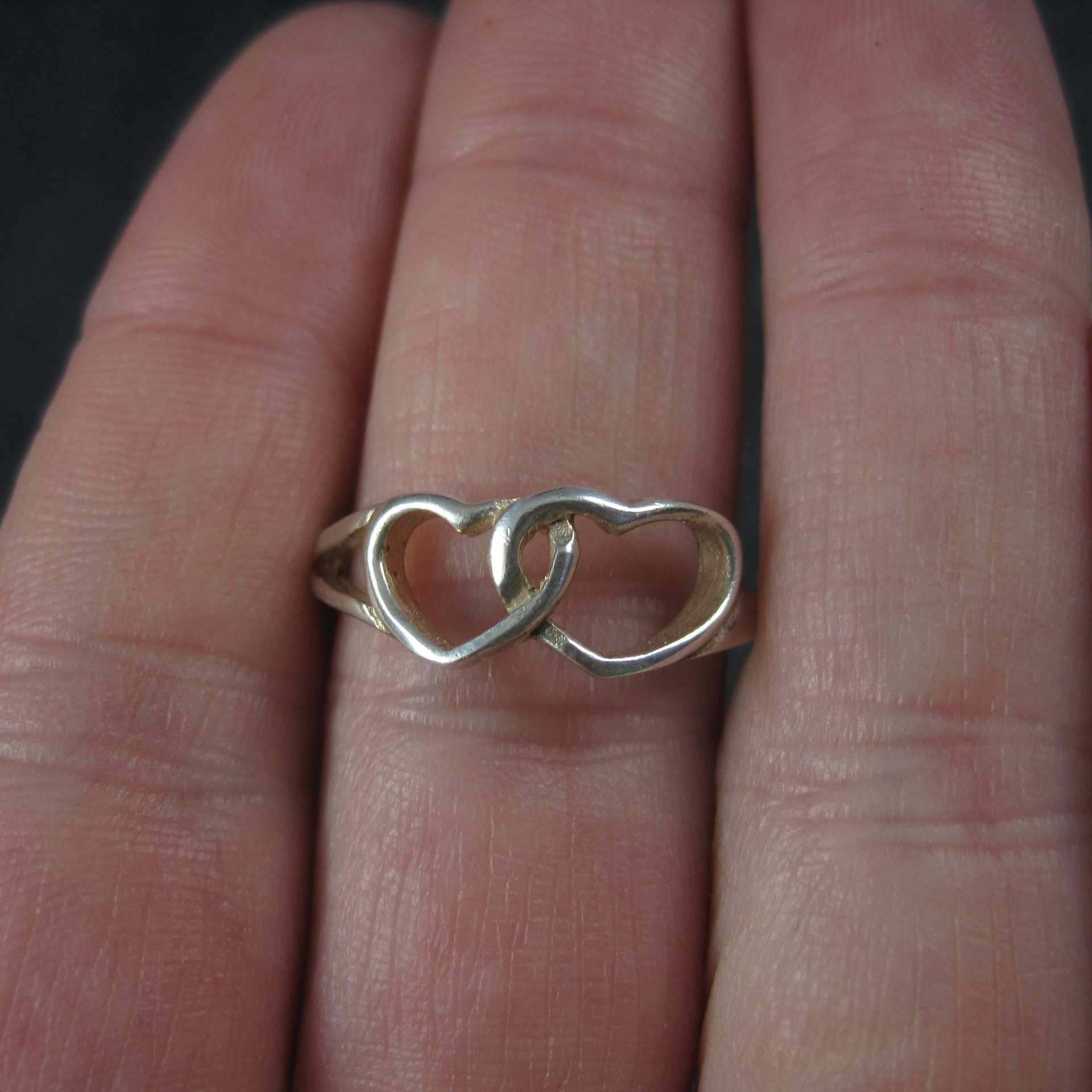 Vintage Sterling Double Heart Ring Size 8