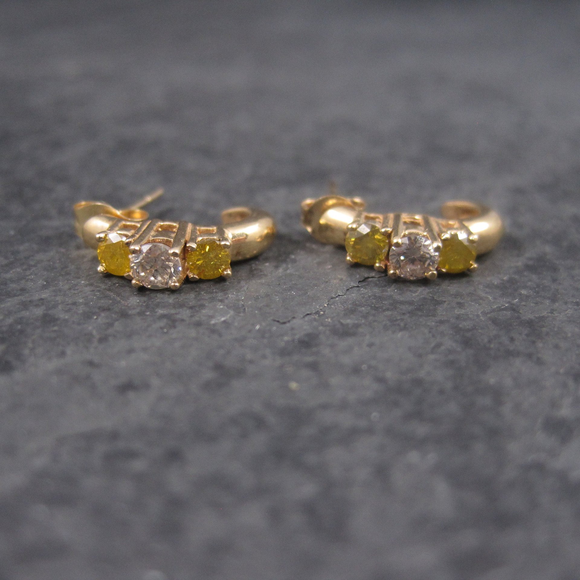 Vintage 14K .70 Ctw Fancy Yellow Diamond Earrings