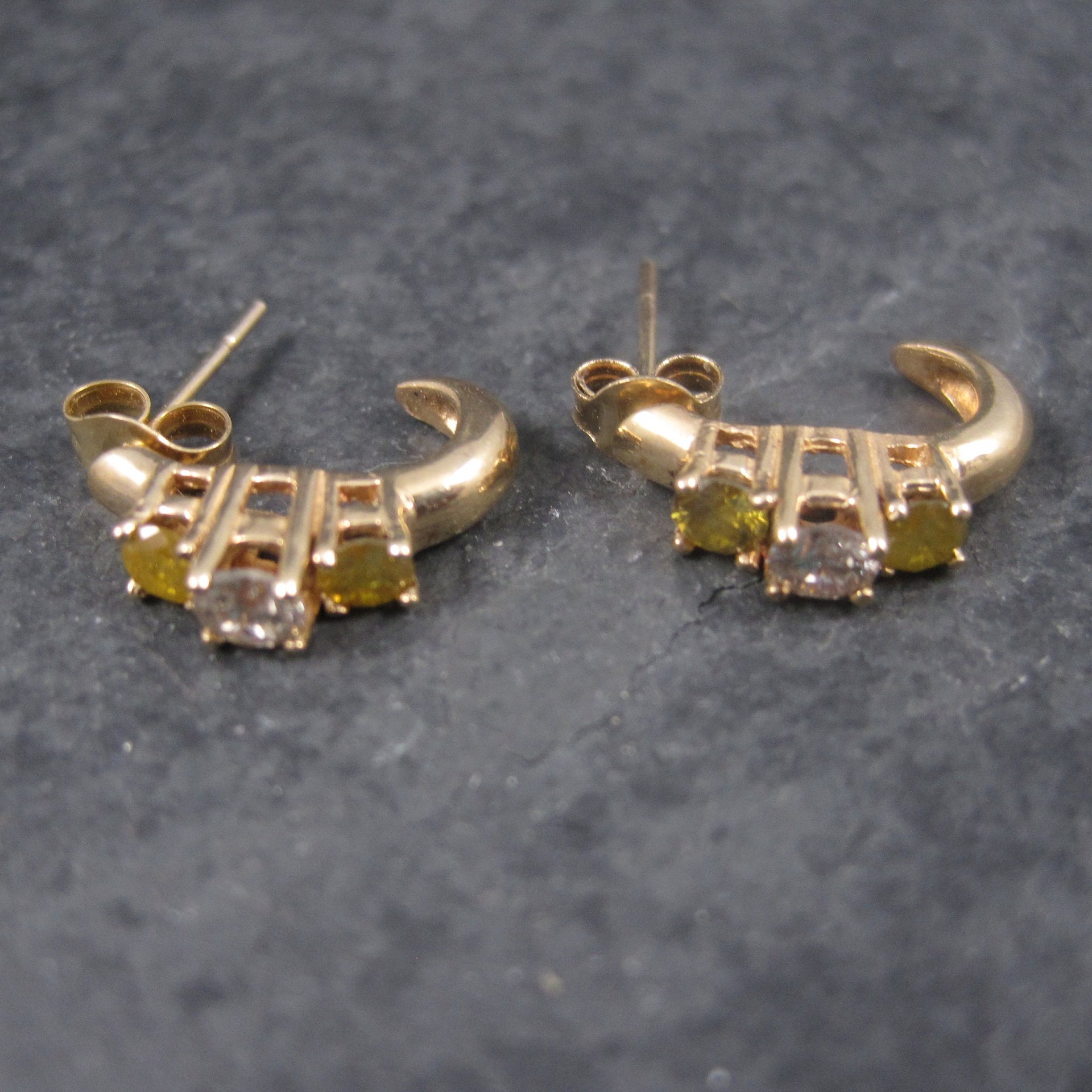 Vintage 14K .70 Ctw Fancy Yellow Diamond Earrings
