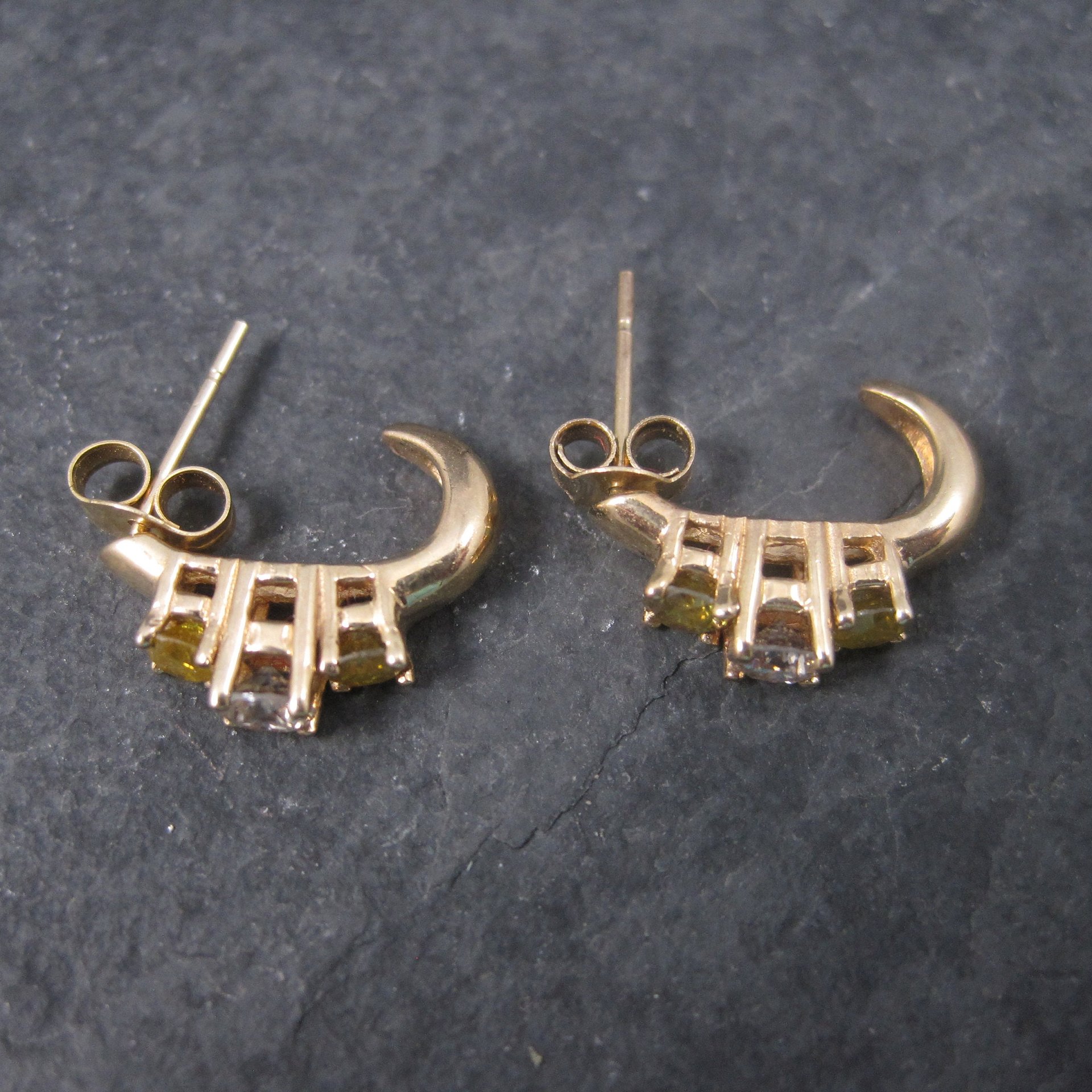 Vintage 14K .70 Ctw Fancy Yellow Diamond Earrings
