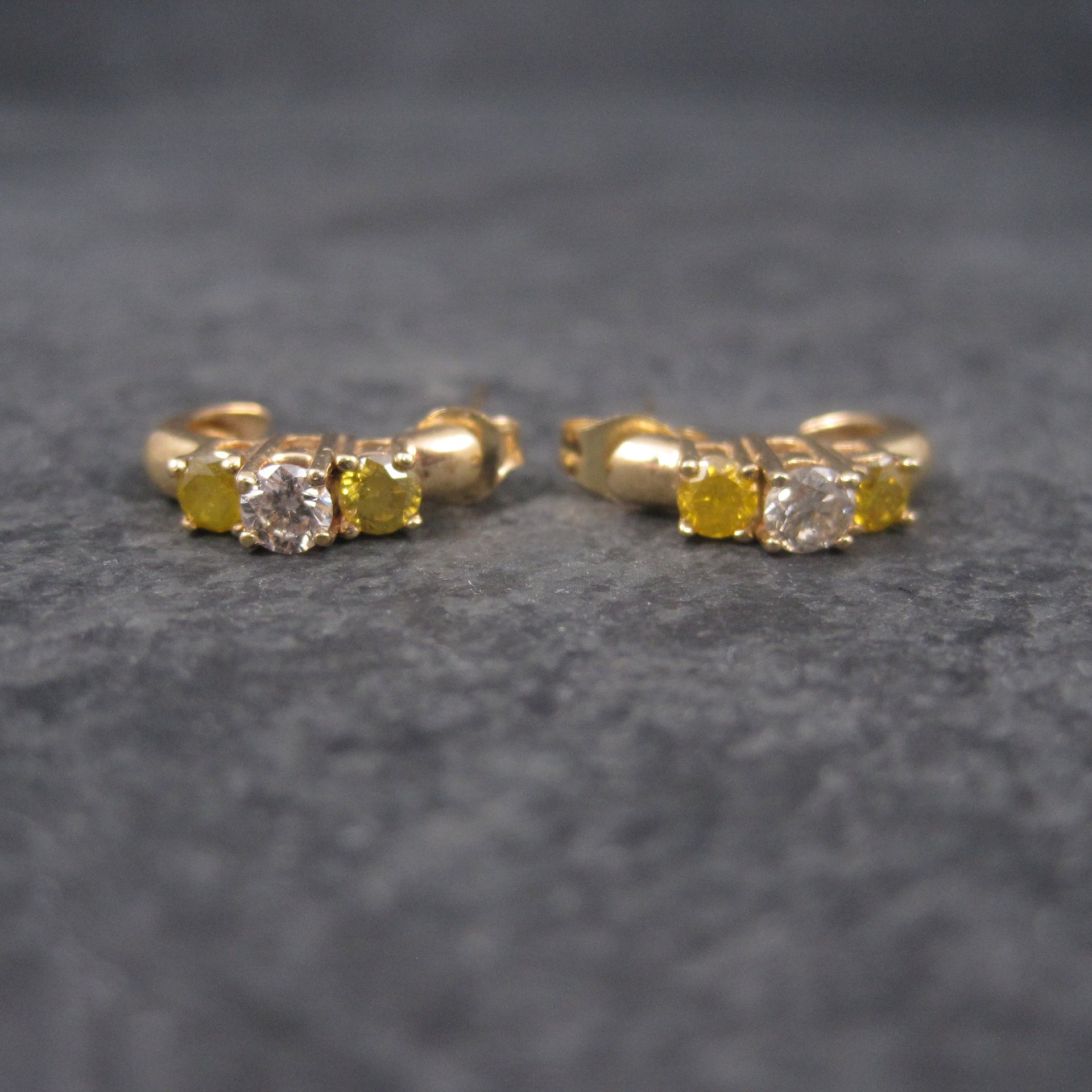 Vintage 14K .70 Ctw Fancy Yellow Diamond Earrings
