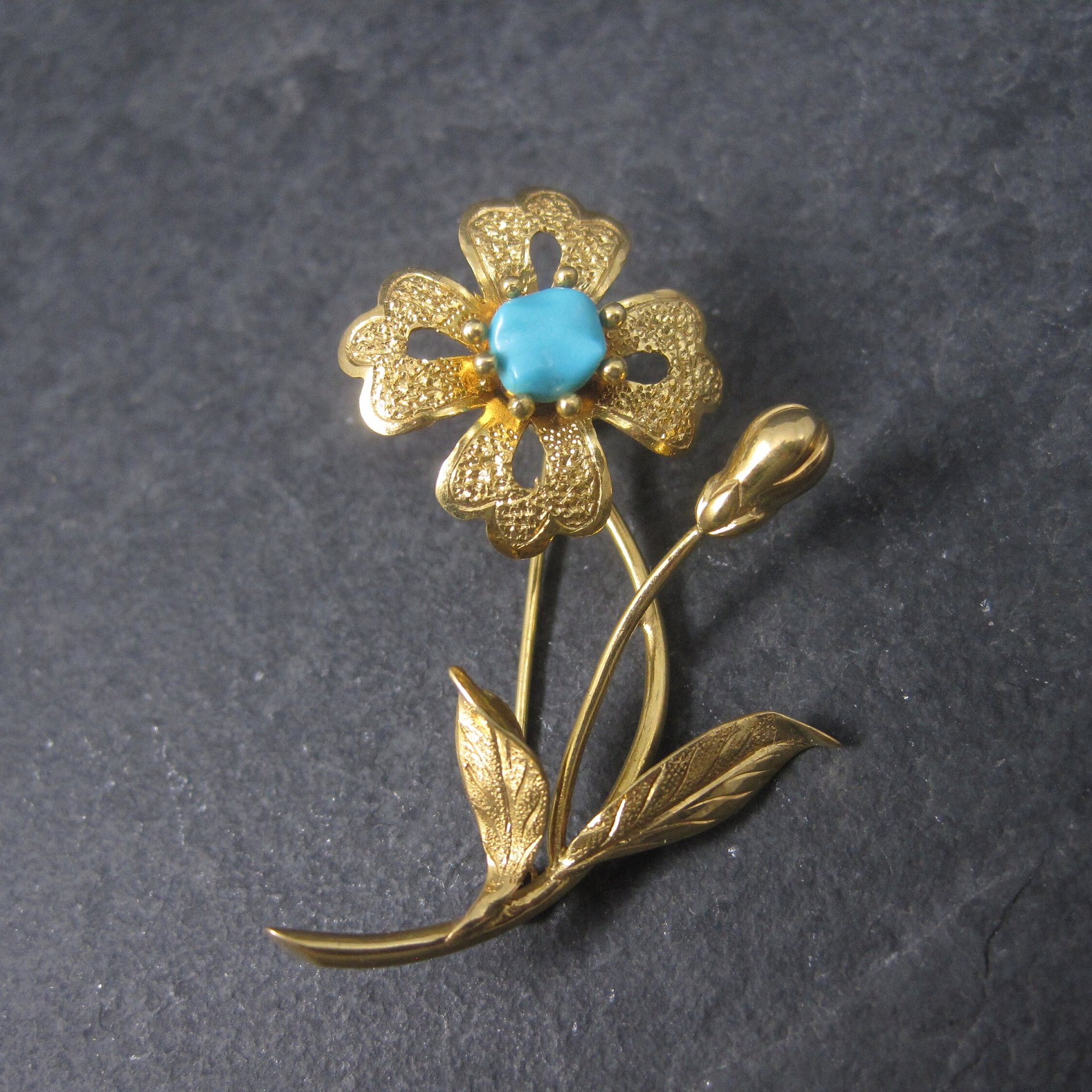 Vintage 14K Turquoise Flower Brooch